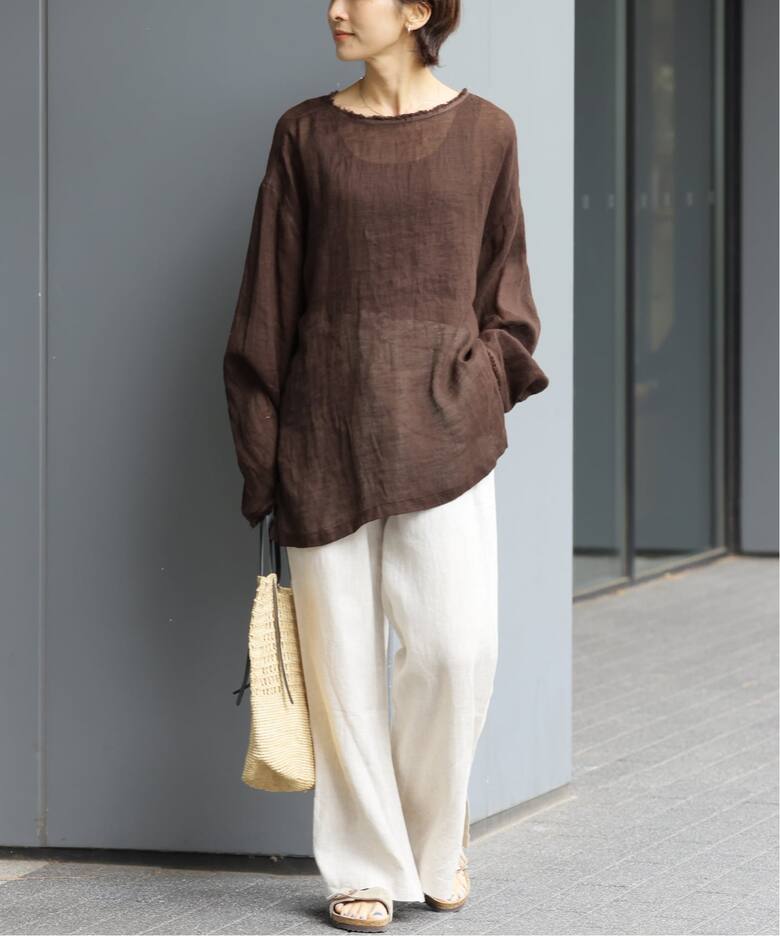 リネンガーゼロングスリーブビッグプルオーバー（シャツ／ブラウス 