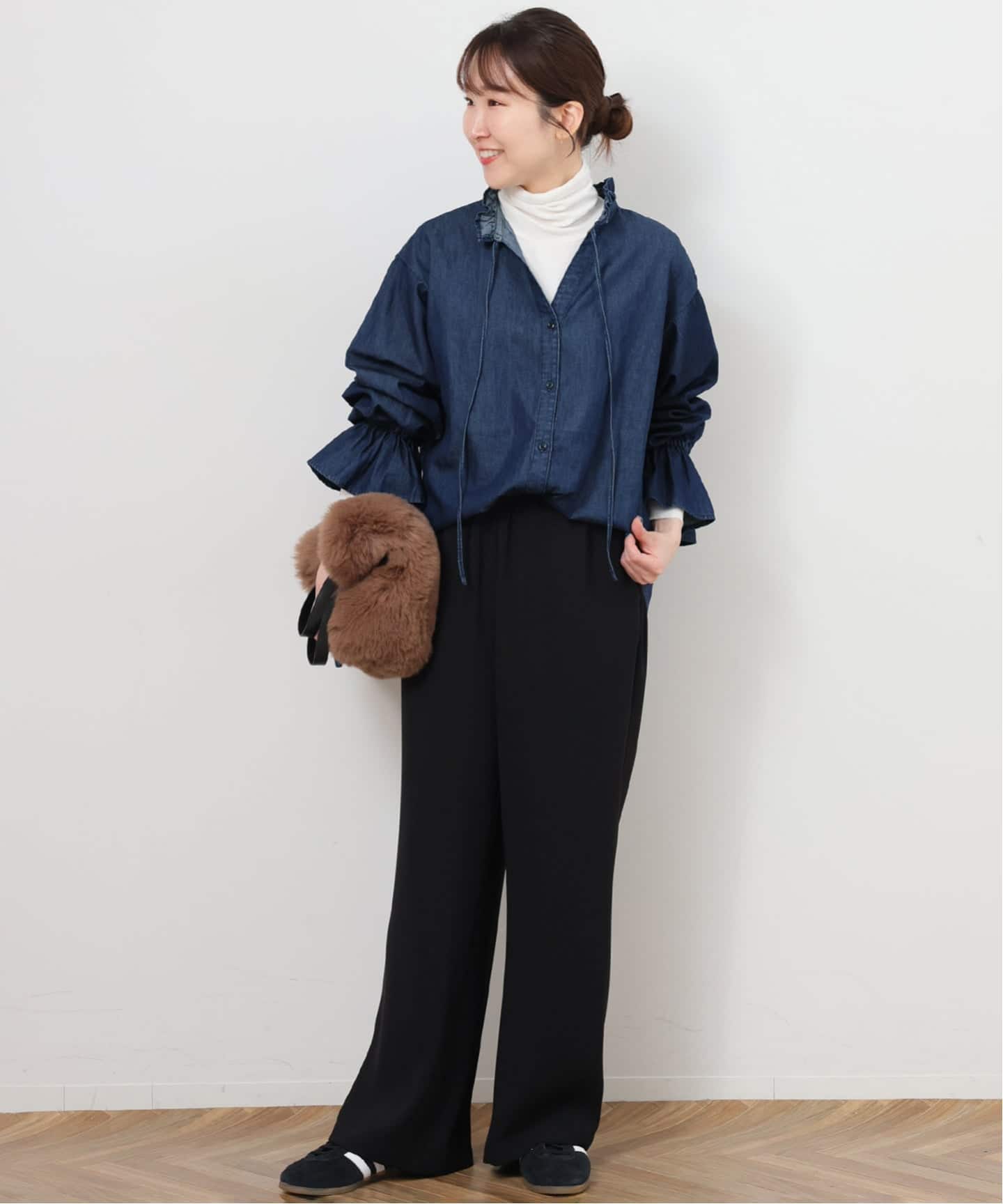 追加予約》ライトデニムスタンドカラーブラウス（シャツ／ブラウス