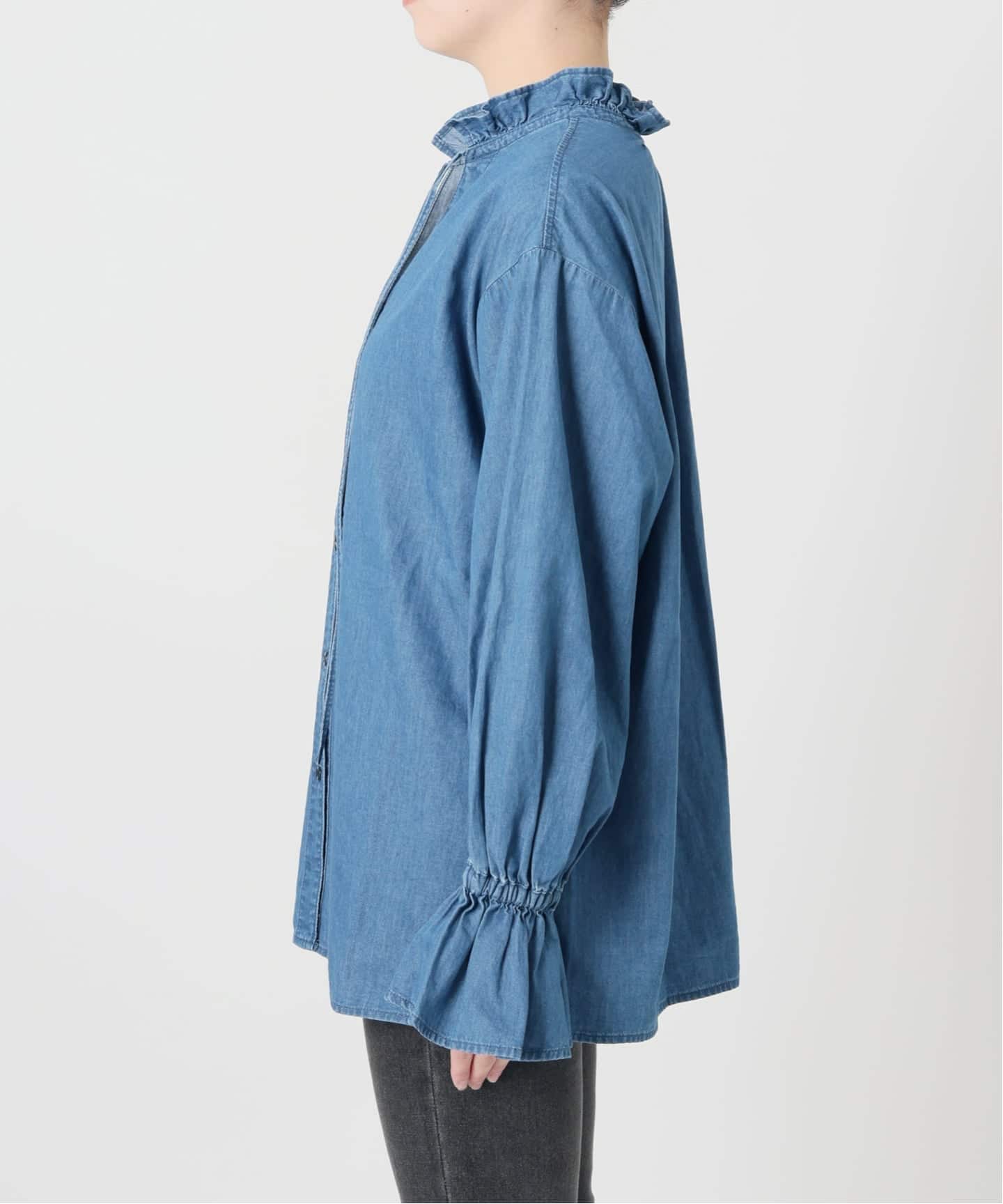 追加予約》ライトデニムスタンドカラーブラウス（シャツ／ブラウス