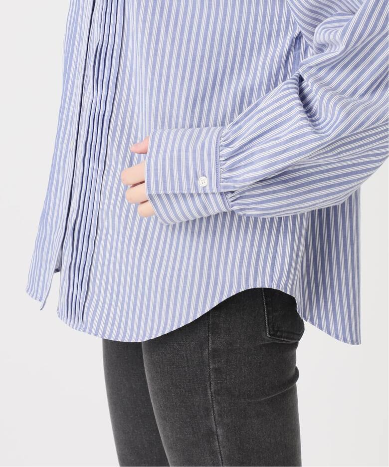 美品 ヌキテパ 23AW コットンドビーストライプフリルカフシャツ 