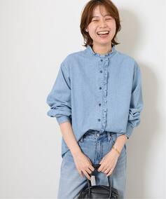 追加予約5》スタンドネックデニムフリルブラウス（シャツ／ブラウス 