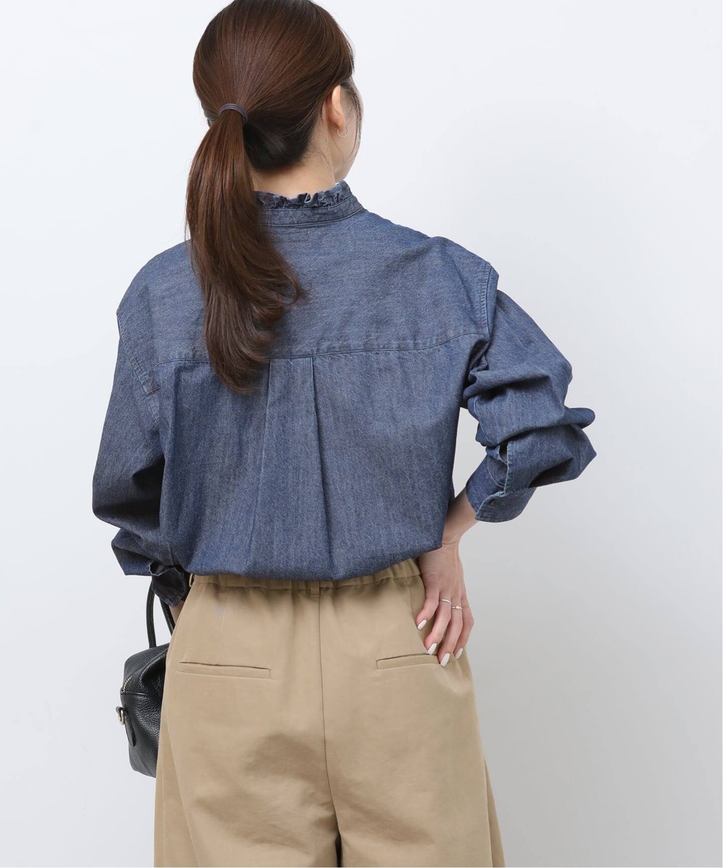 WEB限定追加予約4》スタンドネックデニムフリルブラウス（シャツ