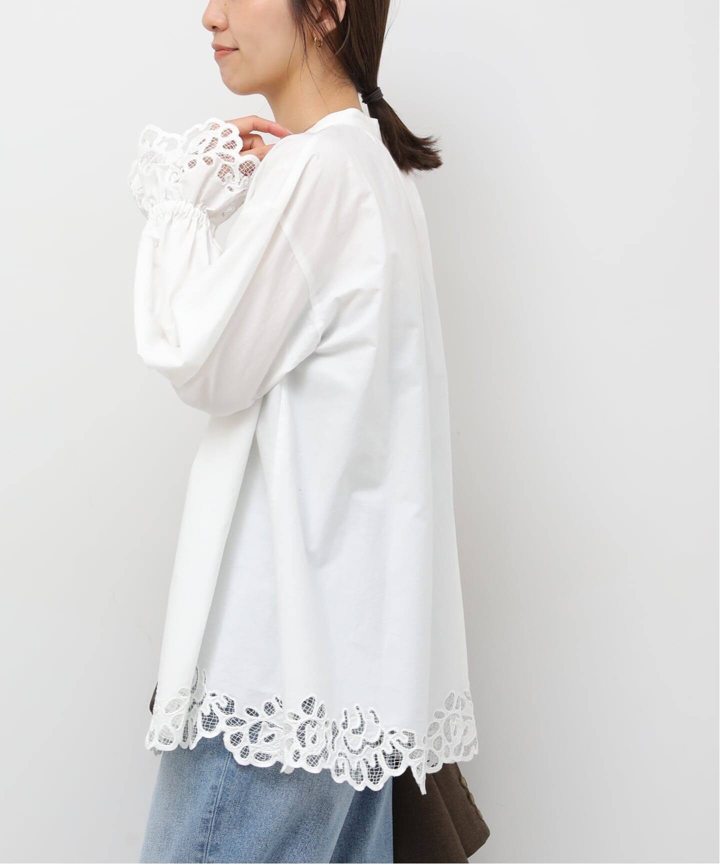 45Rエンブロイダリーブラウス3ホワイト白レースリボンL刺繍45rpmシャツ WEB限定追加予約》エンブロイダリーブラウス（シャツ／ブラウス