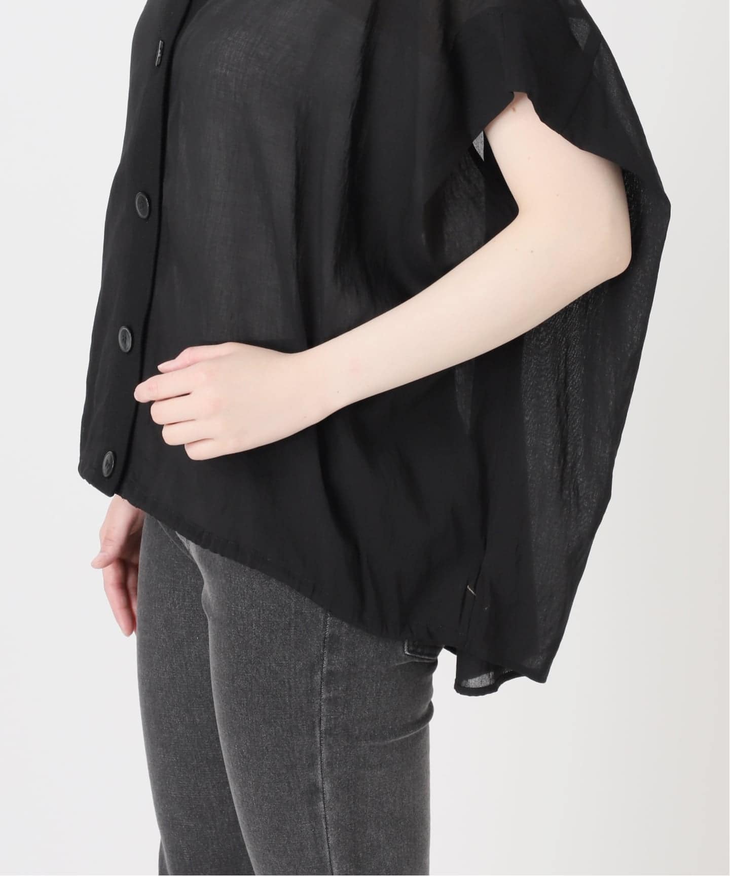 JOURNAL STANDARD relume T/R強撚ブラウス　　ブラック T/R強撚フレンチスリーブブラウス（シャツ／ブラウス）｜JOURNAL