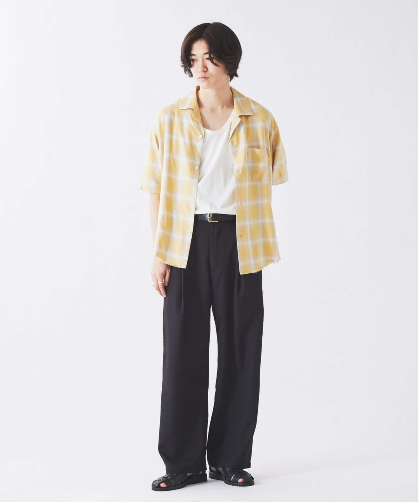 レーヨン アンカット フリンジ オンブレーチェック 半袖シャツ（シャツ