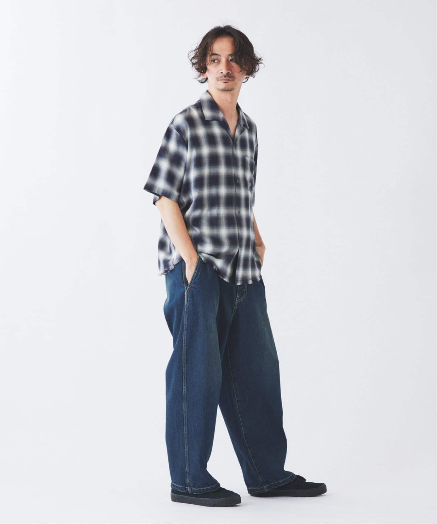 レーヨン アンカット フリンジ オンブレーチェック 半袖シャツ（シャツ