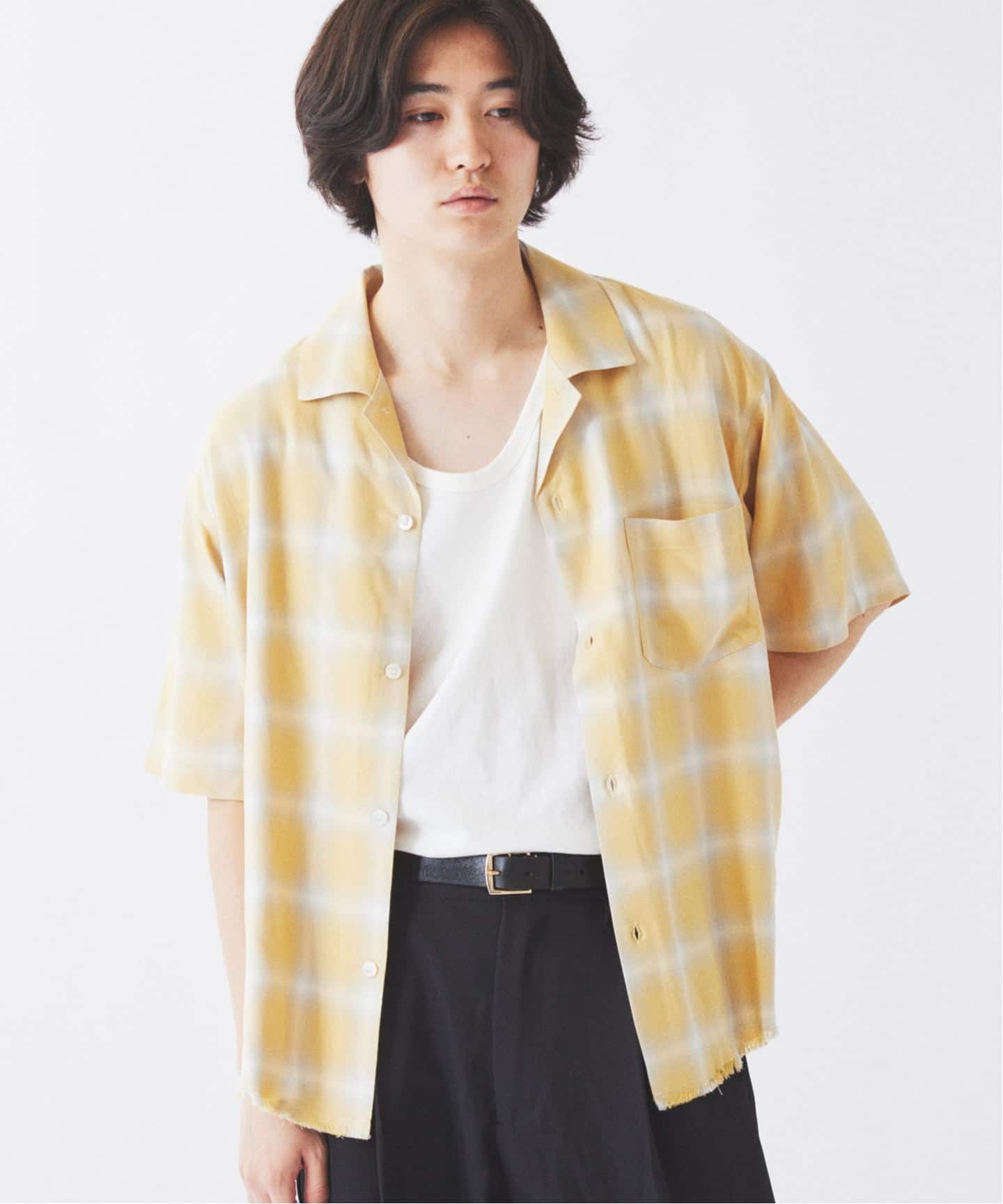 JOURNAL STANDARD relume レーヨン フリンジ 半袖 レーヨン アンカット フリンジ オンブレーチェック 半袖シャツ（シャツ