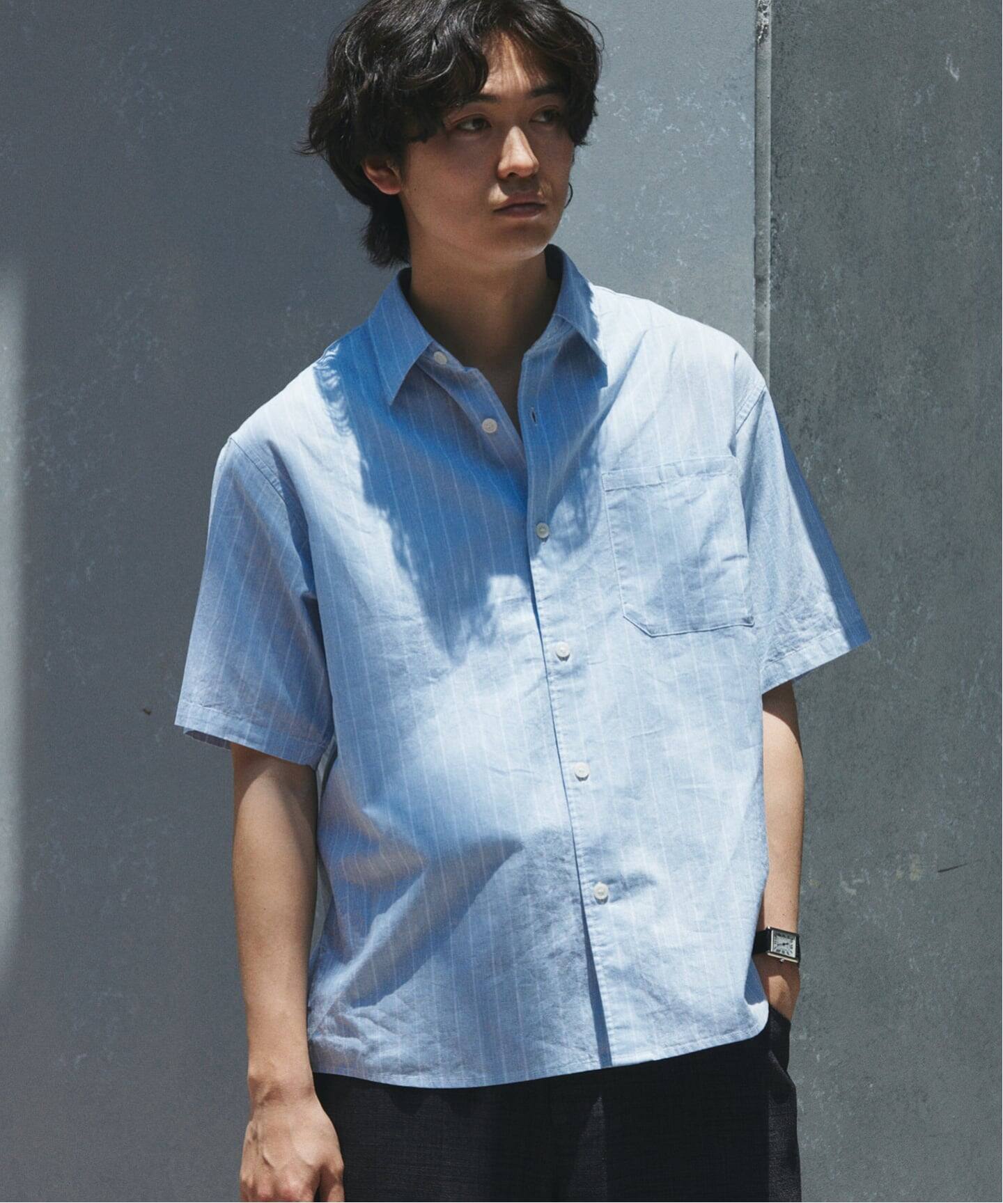 JAMES FABRIC コットンリネン ストライプ 半袖シャツ（シャツ 