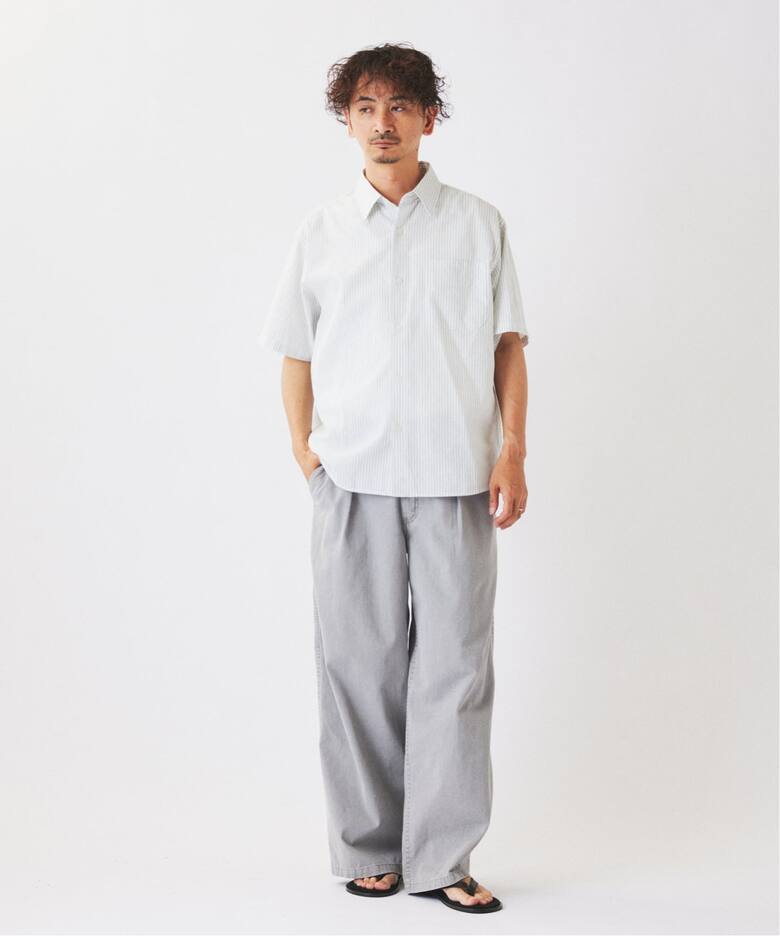 予約》JAMES FABRIC コットンリネン ストライプ 半袖シャツ（シャツ 