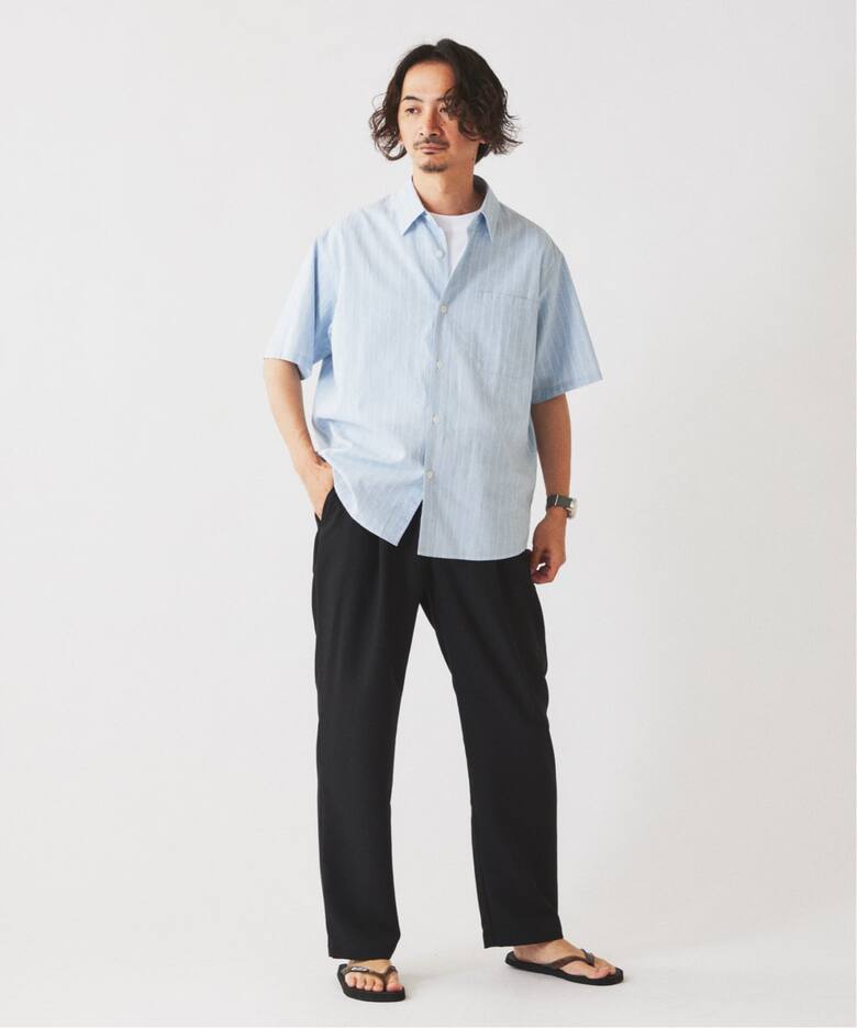 予約》JAMES FABRIC コットンリネン ストライプ 半袖シャツ（シャツ 