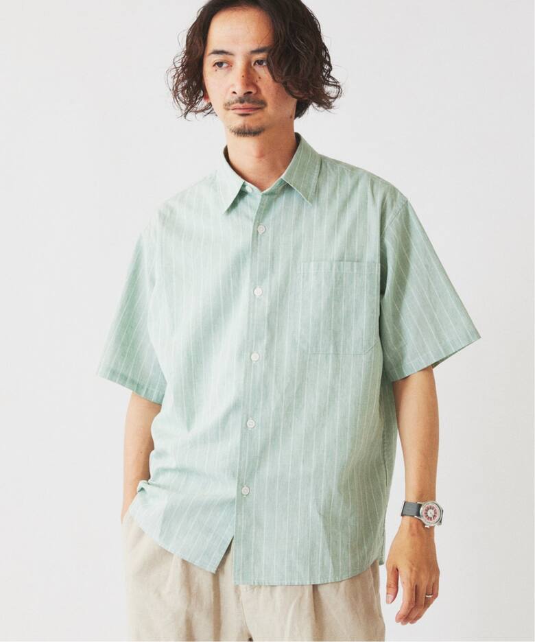 予約》JAMES FABRIC コットンリネン ストライプ 半袖シャツ（シャツ 