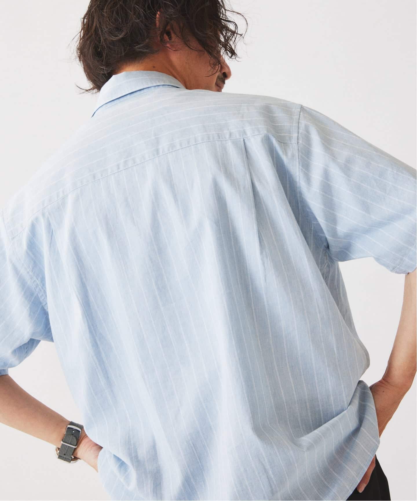 ❣️美品　❣️着用１回　完売品　ストライプ 半袖シャツ　フレンチスリーブ　リネン 予約》JAMES FABRIC コットンリネン ストライプ 半袖シャツ（シャツ