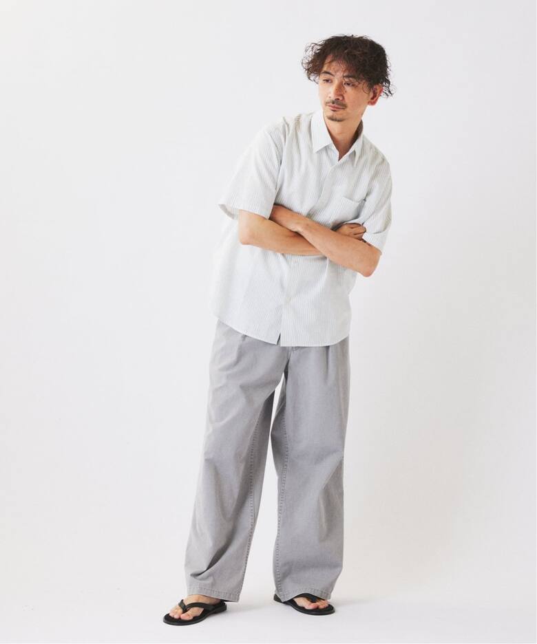 予約》JAMES FABRIC コットンリネン ストライプ 半袖シャツ（シャツ 
