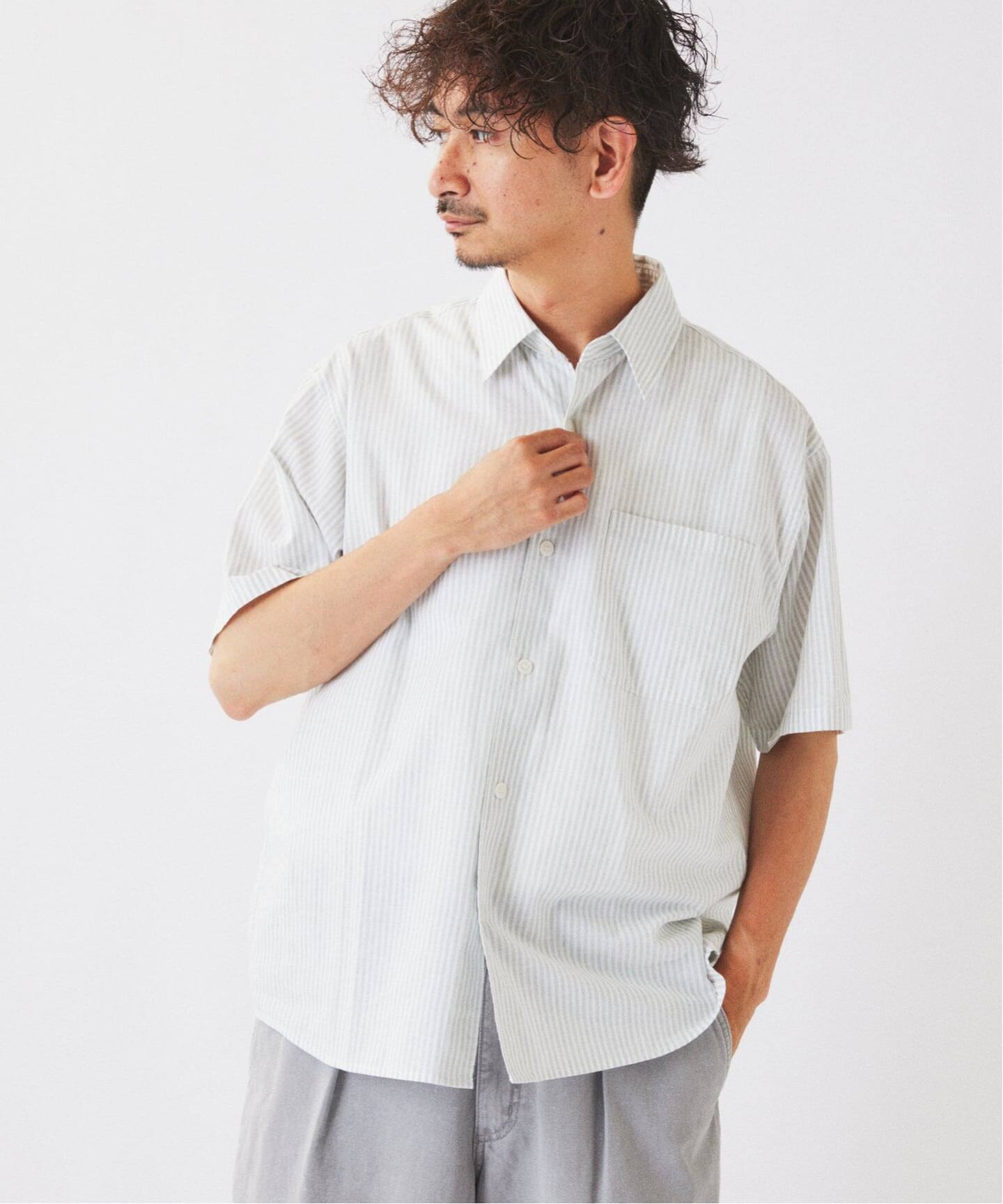 JAMES FABRIC コットンリネン ストライプ 半袖シャツ（シャツ