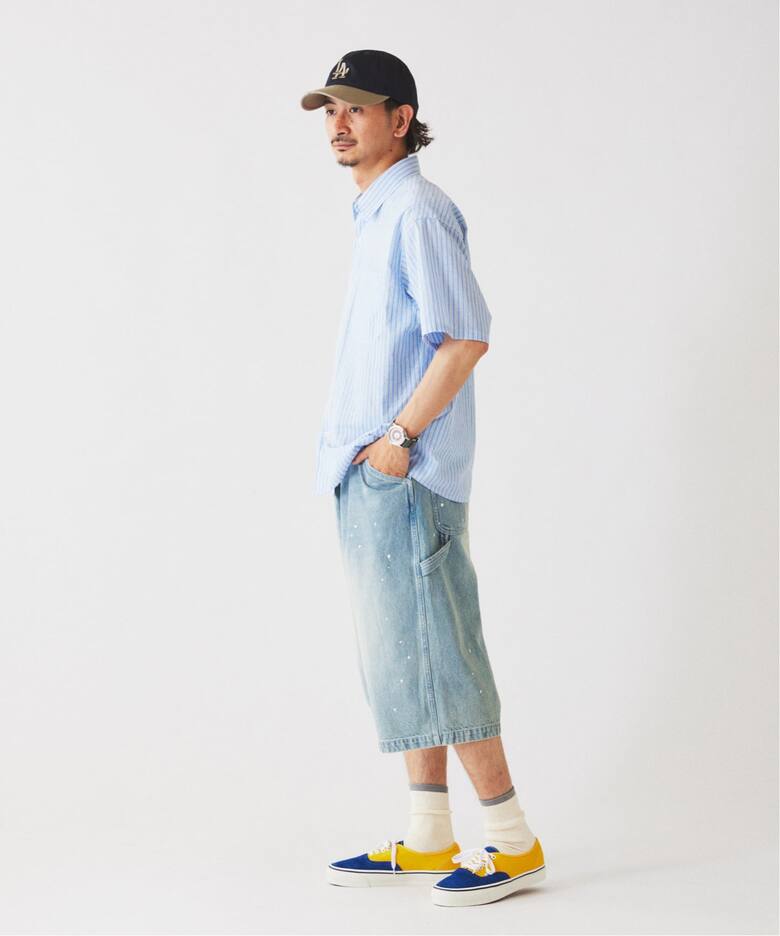 予約》JAMES FABRIC コットンリネン ストライプ 半袖シャツ（シャツ 