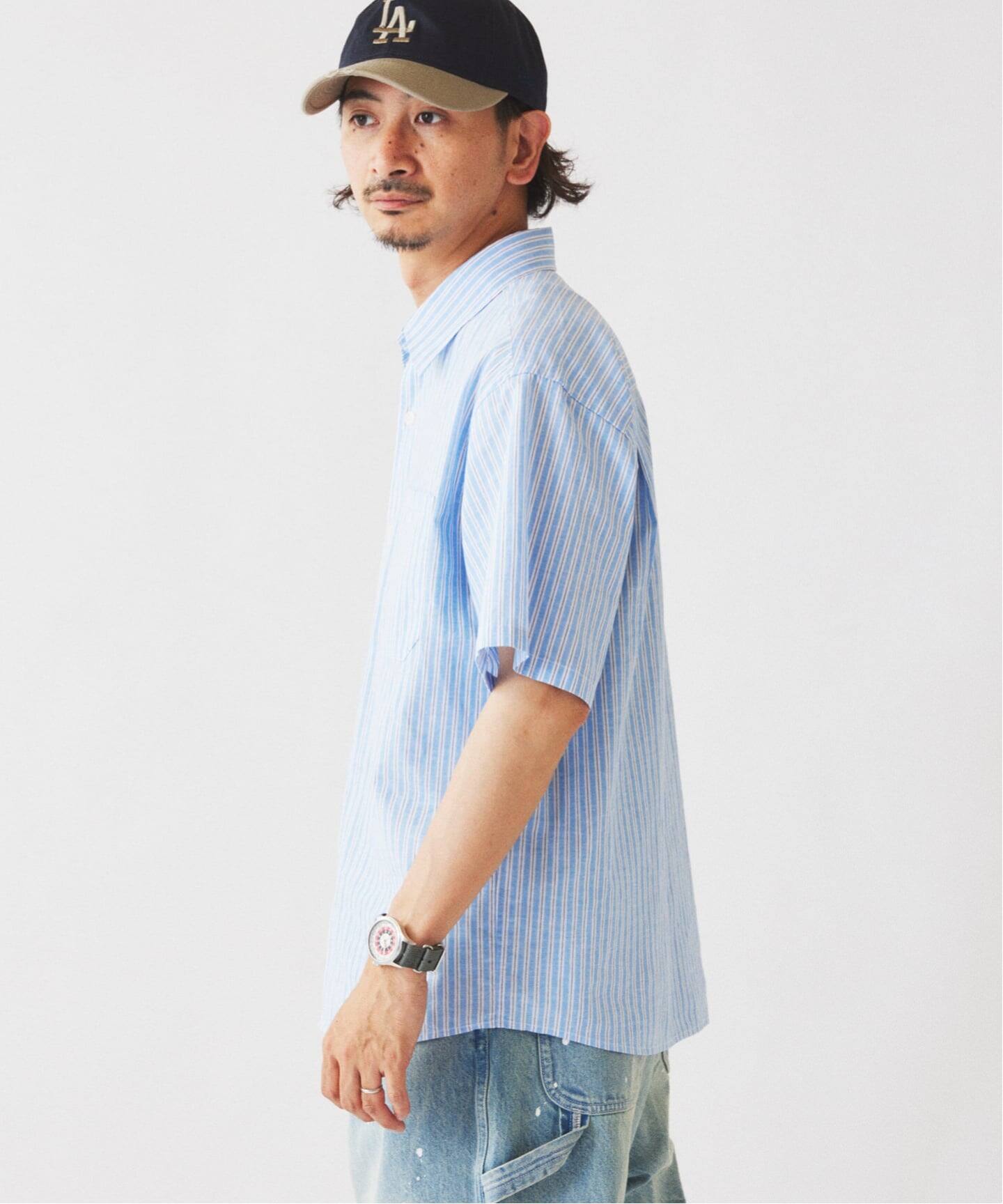 JAMES FABRIC コットンリネン ストライプ 半袖シャツ（シャツ
