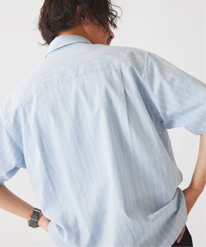 予約》JAMES FABRIC コットンリネン ストライプ 半袖シャツ（シャツ 