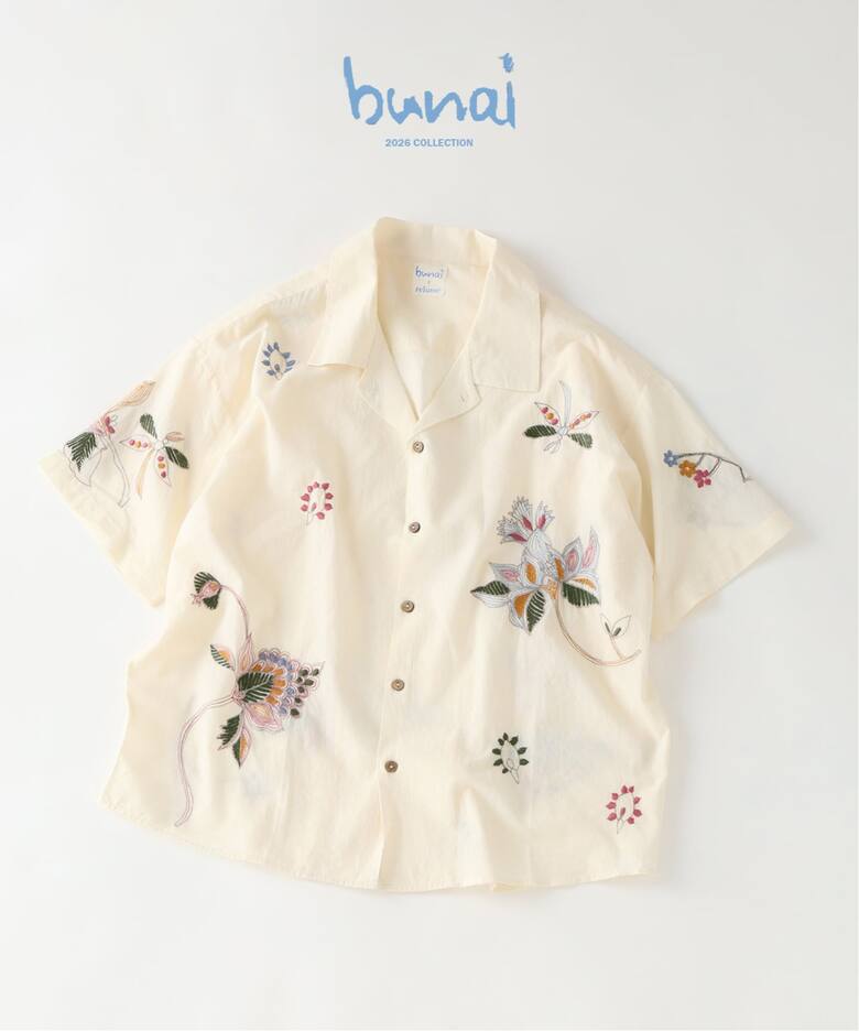 bunai / ブナイ 別注 エンブロイダリー ハーフスリーブシャツ（シャツ 