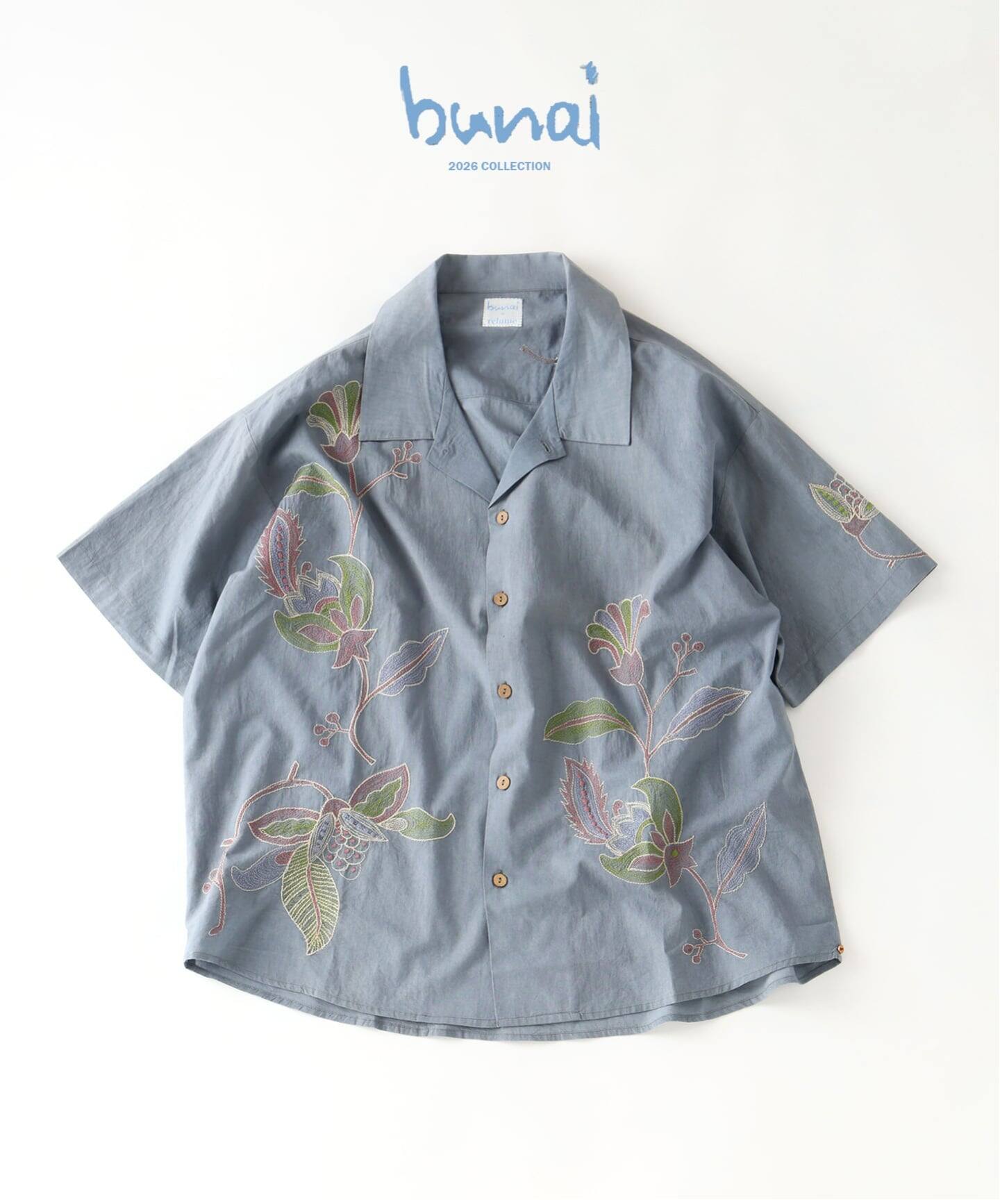 bunai / ブナイ 別注 エンブロイダリー ハーフスリーブシャツ（シャツ