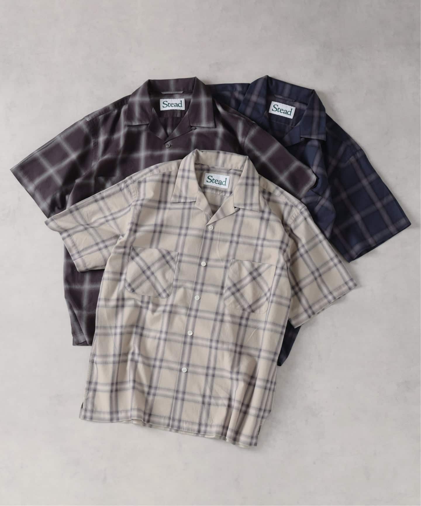 Stead / コットン ツイル オンブレ 半袖 チェック シャツ（シャツ