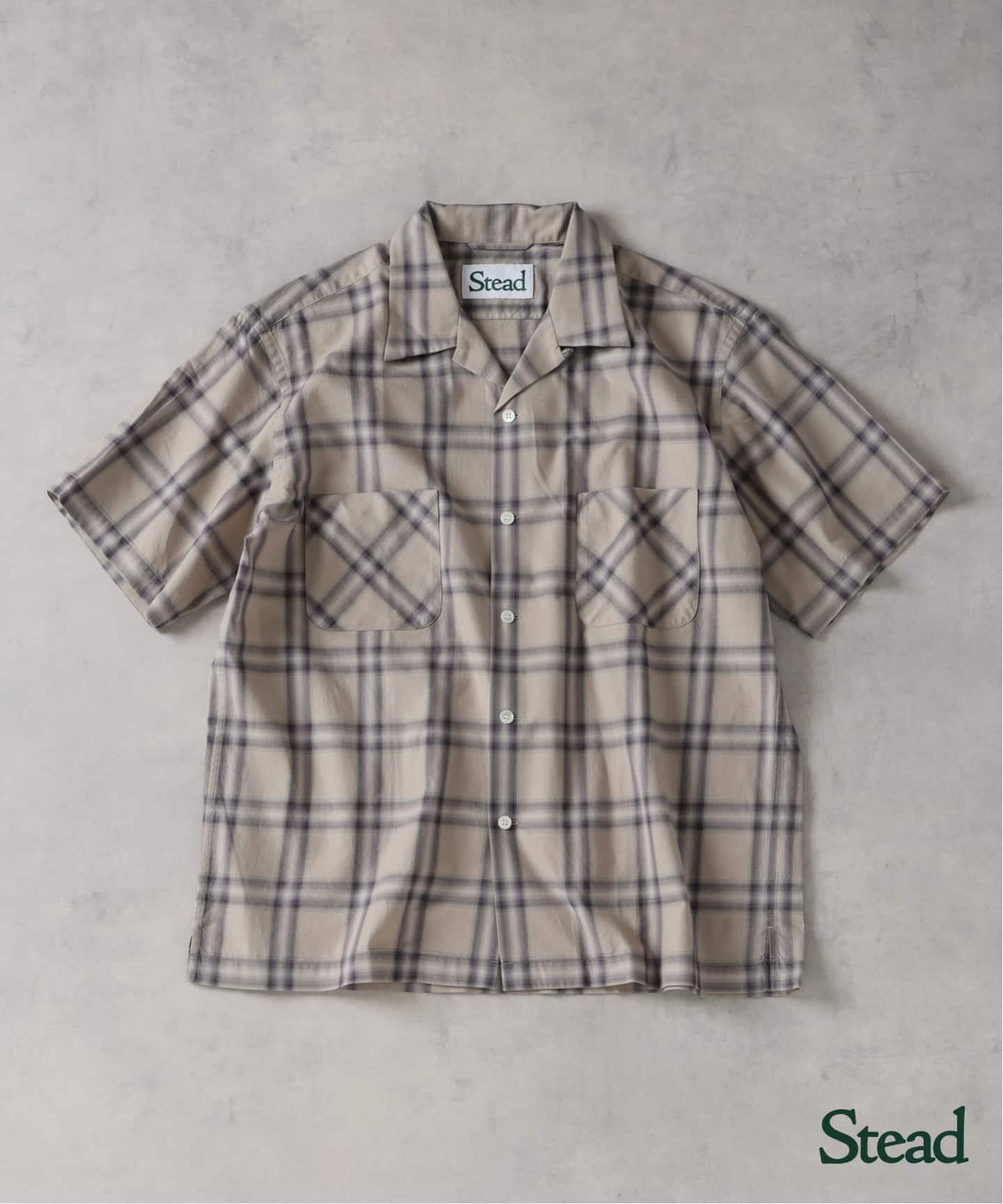 予約》Stead / コットン ツイル オンブレ 半袖 チェック シャツ