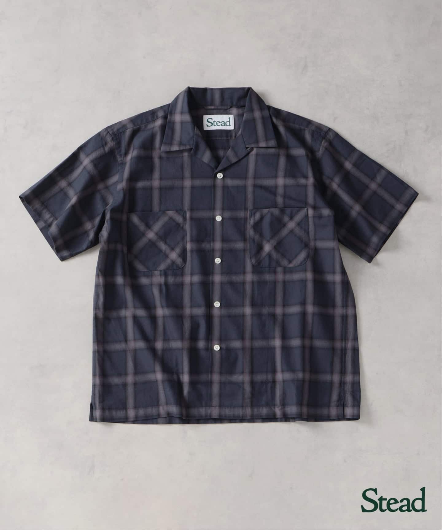 予約》Stead / コットン ツイル オンブレ 半袖 チェック シャツ