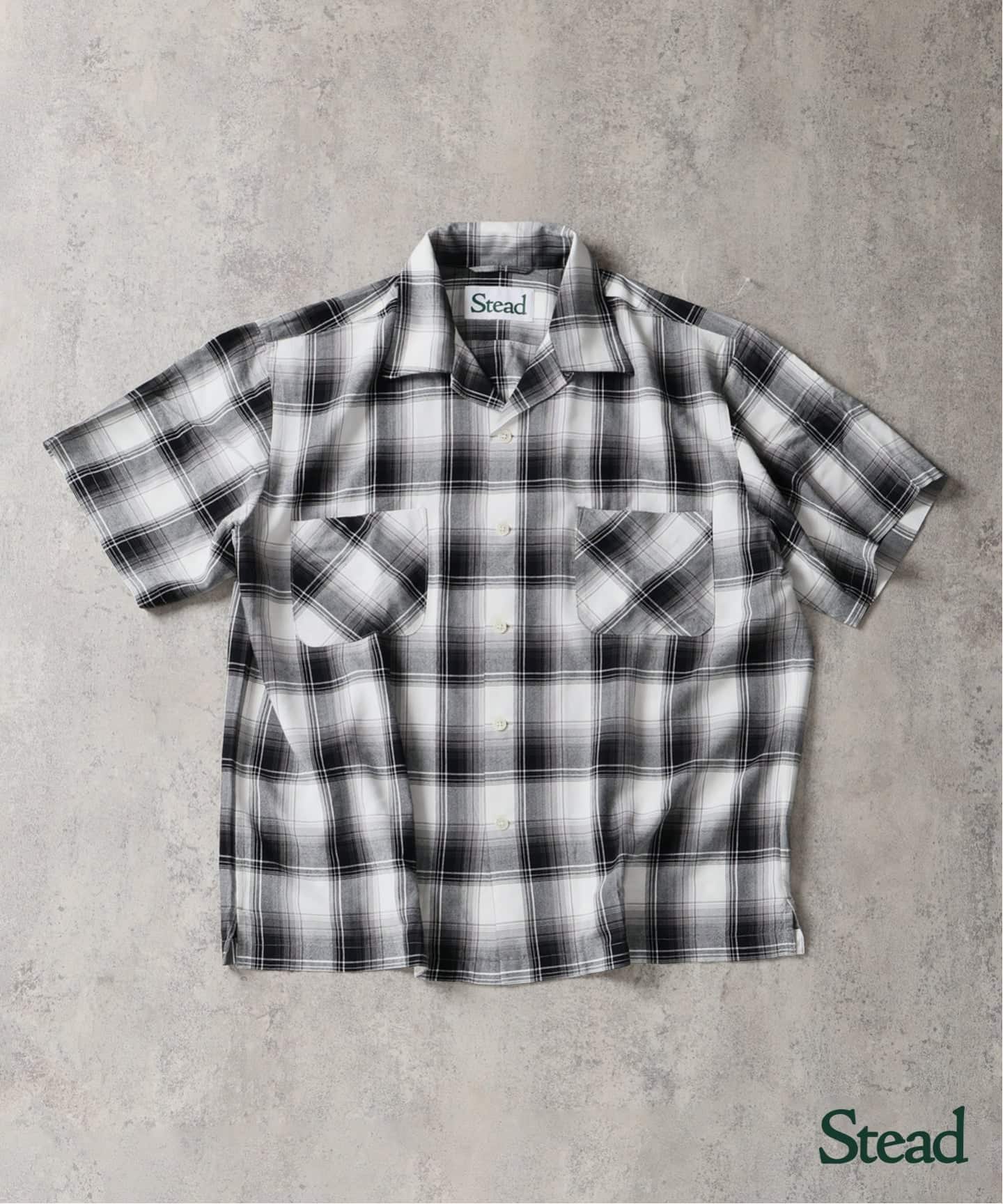 Stead 25S/S コットン / レーヨン オンブレオープンシャツ ホワイト 予約》Stead / レーヨン オンブレ オープンカラー シャツ（シャツ