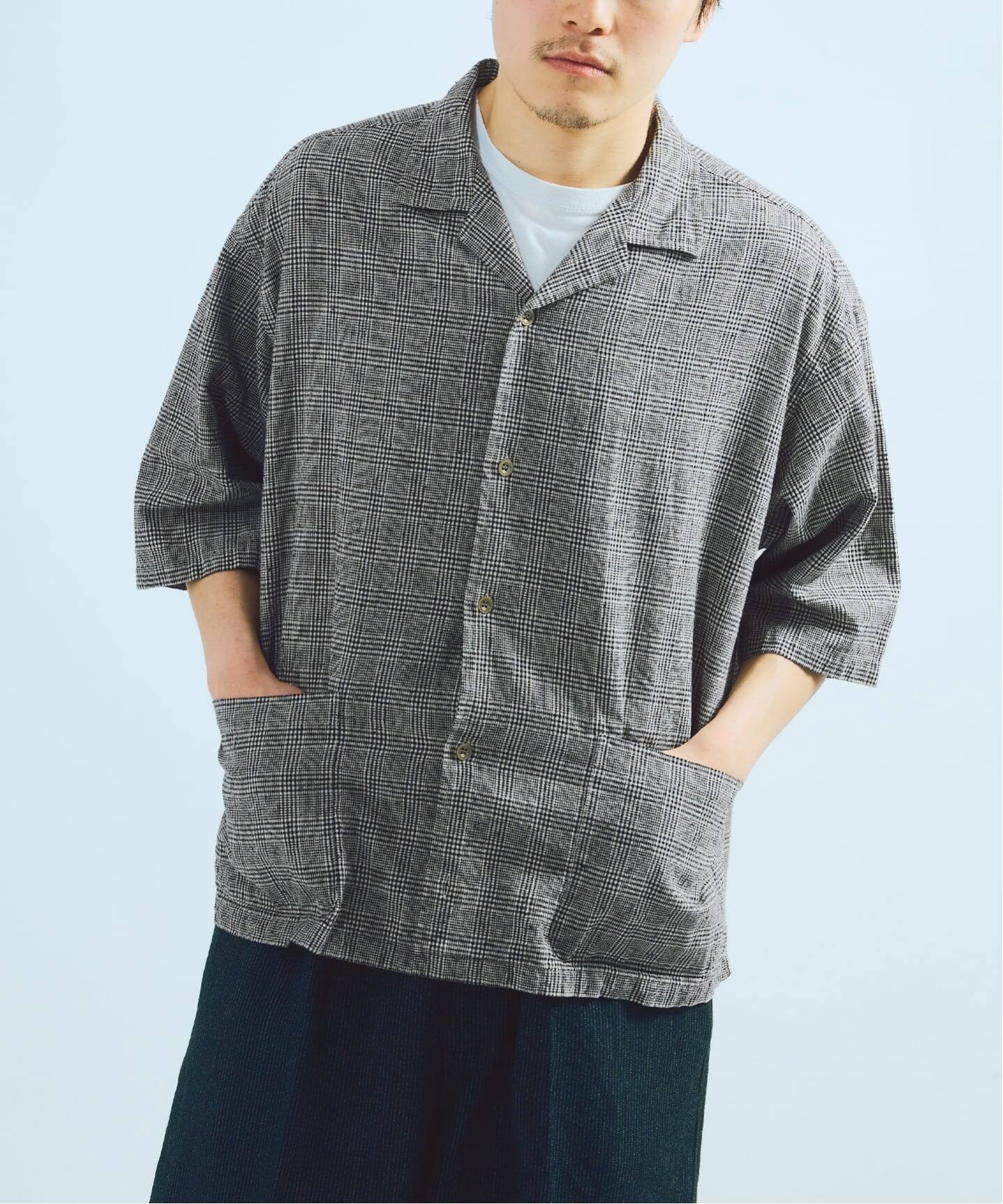 J.S.Homestead / コットン リネン チェック リラックス 半袖 開襟