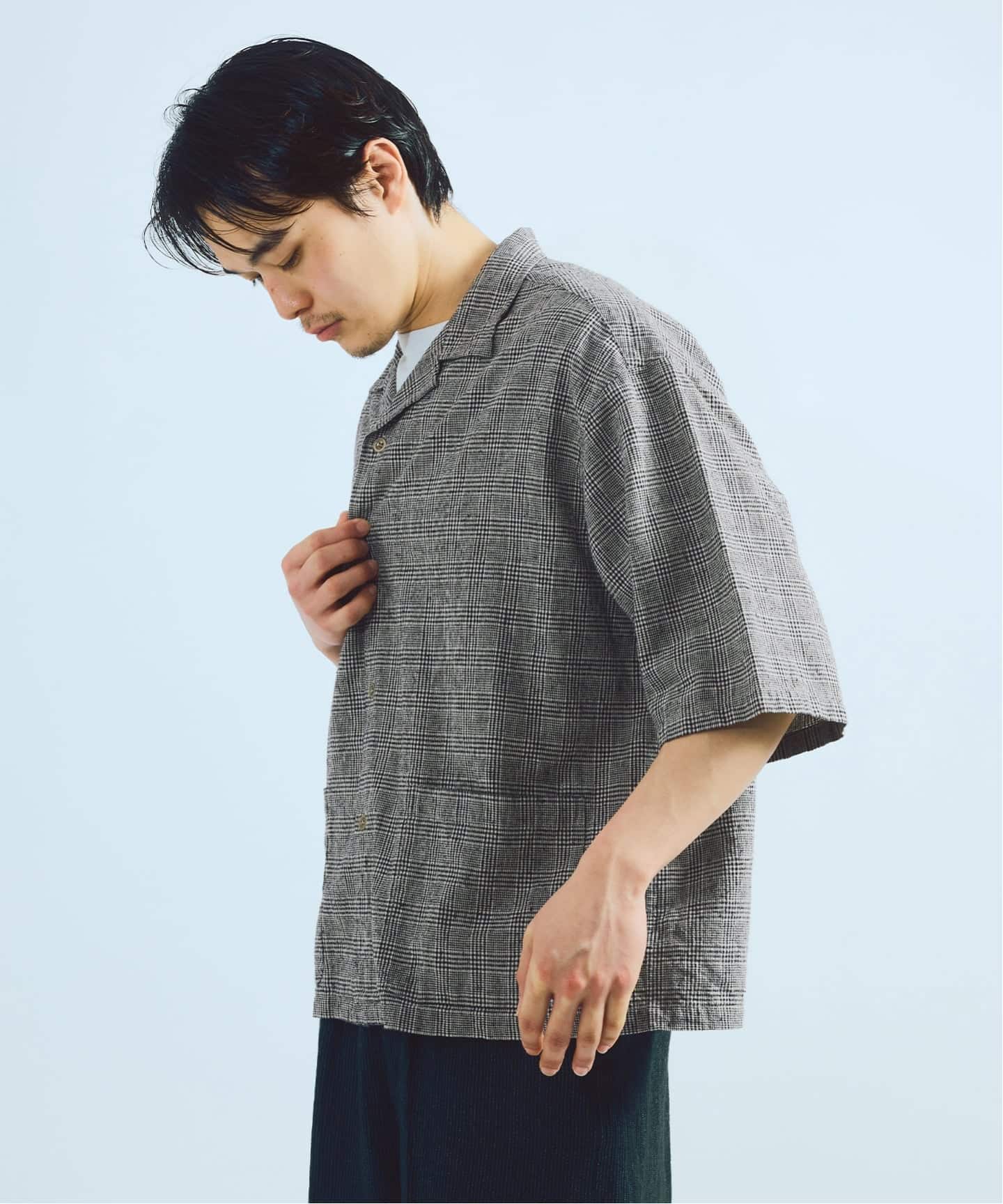 J.S.Homestead / コットン リネン チェック リラックス 半袖 開襟