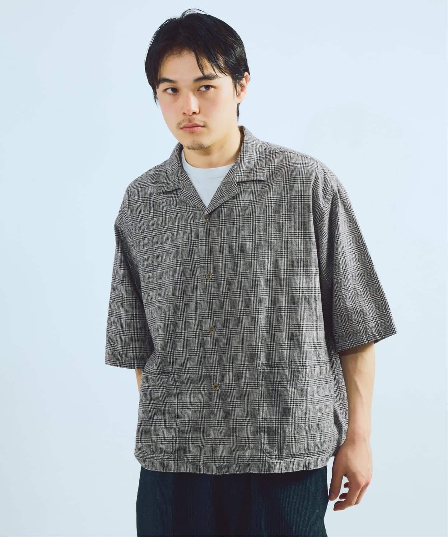 J.S.Homestead / コットン リネン チェック リラックス 半袖 開襟