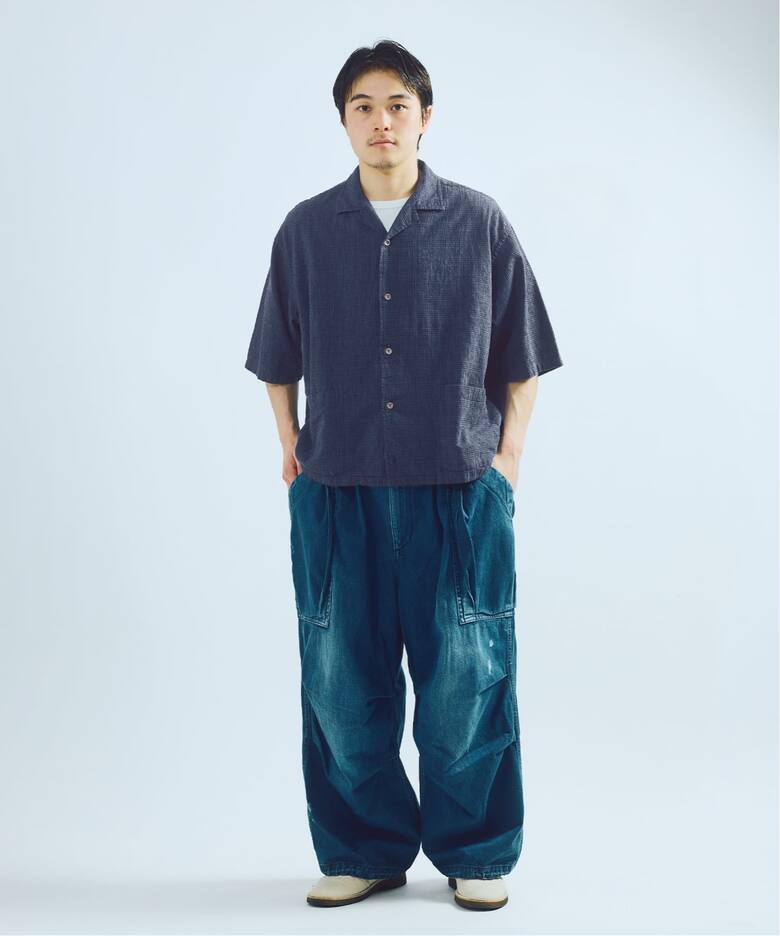 J.S.Homestead / コットン リネン チェック リラックス 半袖 開襟 