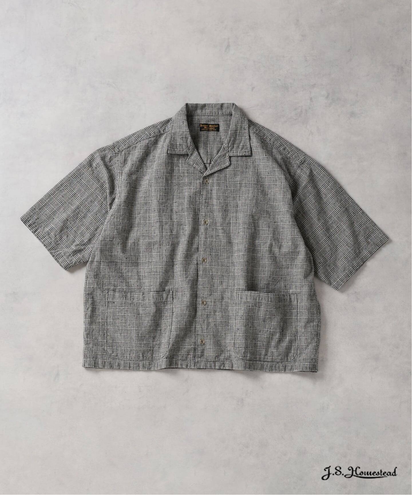 J.S.Homestead / コットン リネン チェック リラックス 半袖 開襟 