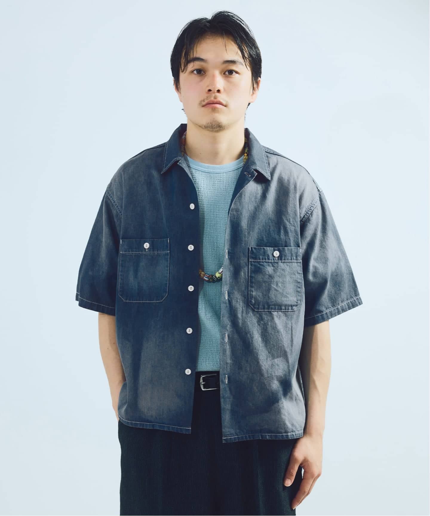 J.S.Homestead / シャンブレー オープン カラー 半袖 シャツ（シャツ