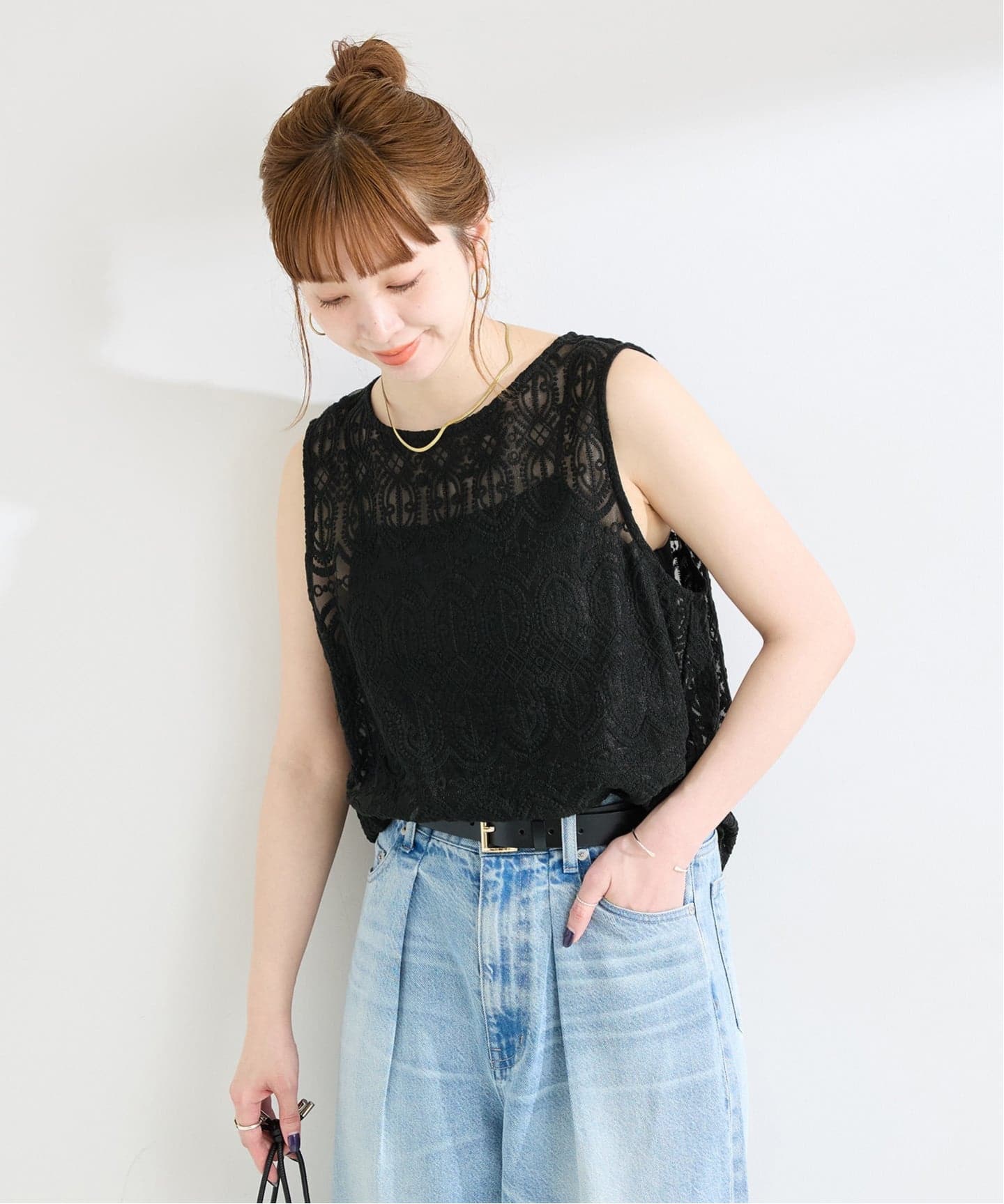 追加》【WEB限定】手洗い可 / 総レースノースリーブブラウス（シャツ