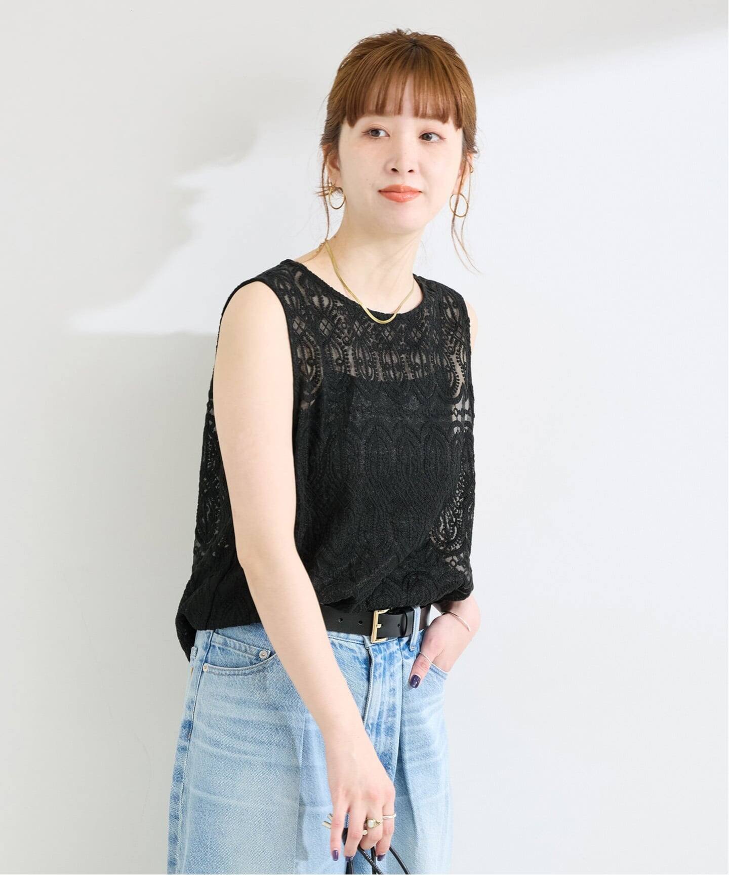 追加》【WEB限定】手洗い可 / 総レースノースリーブブラウス（シャツ