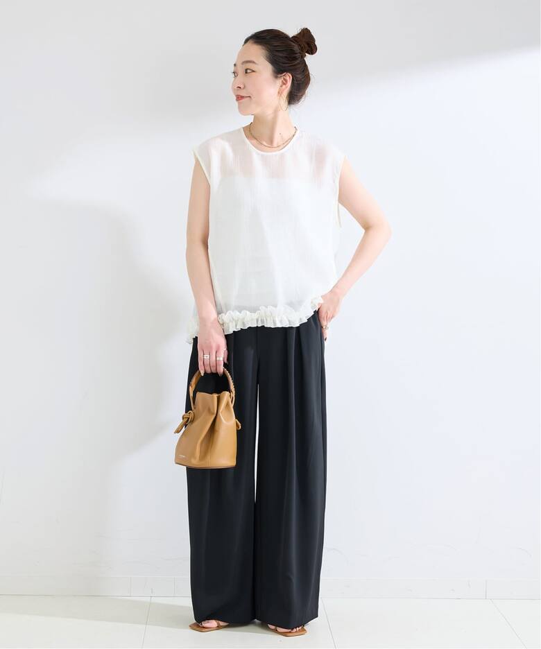 WEB限定】手洗い可 / ラウンドフリルスリーブレスブラウス（シャツ 