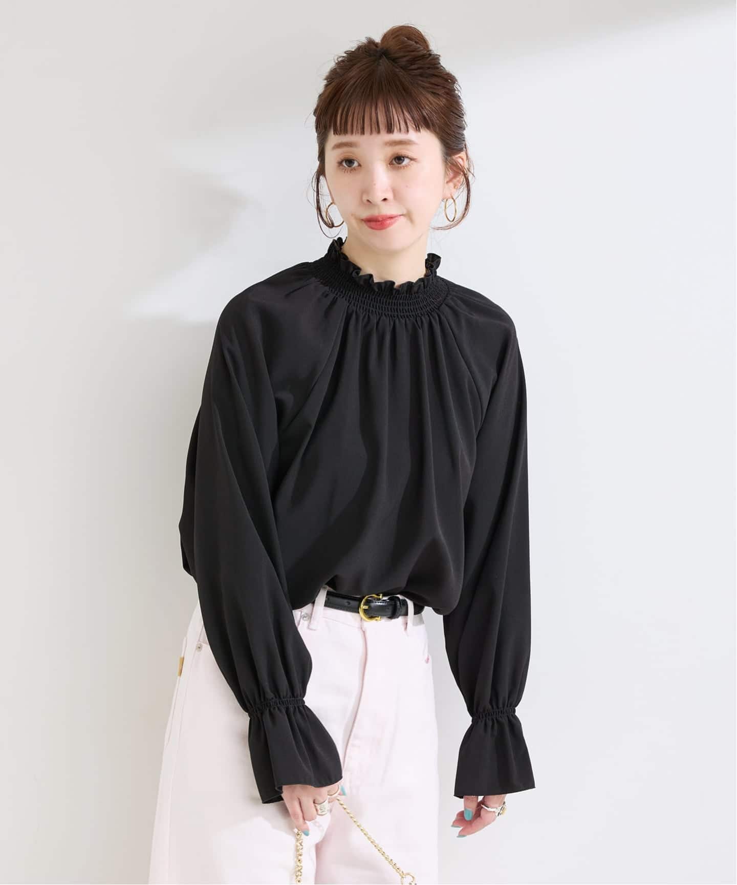 手洗い可 / ジョーゼットスタンドフリルブラウス（シャツ／ブラウス