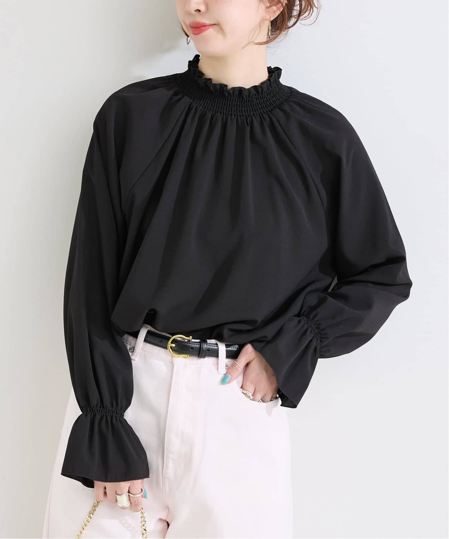 追加予約》手洗い可 / ジョーゼットスタンドフリルブラウス（シャツ