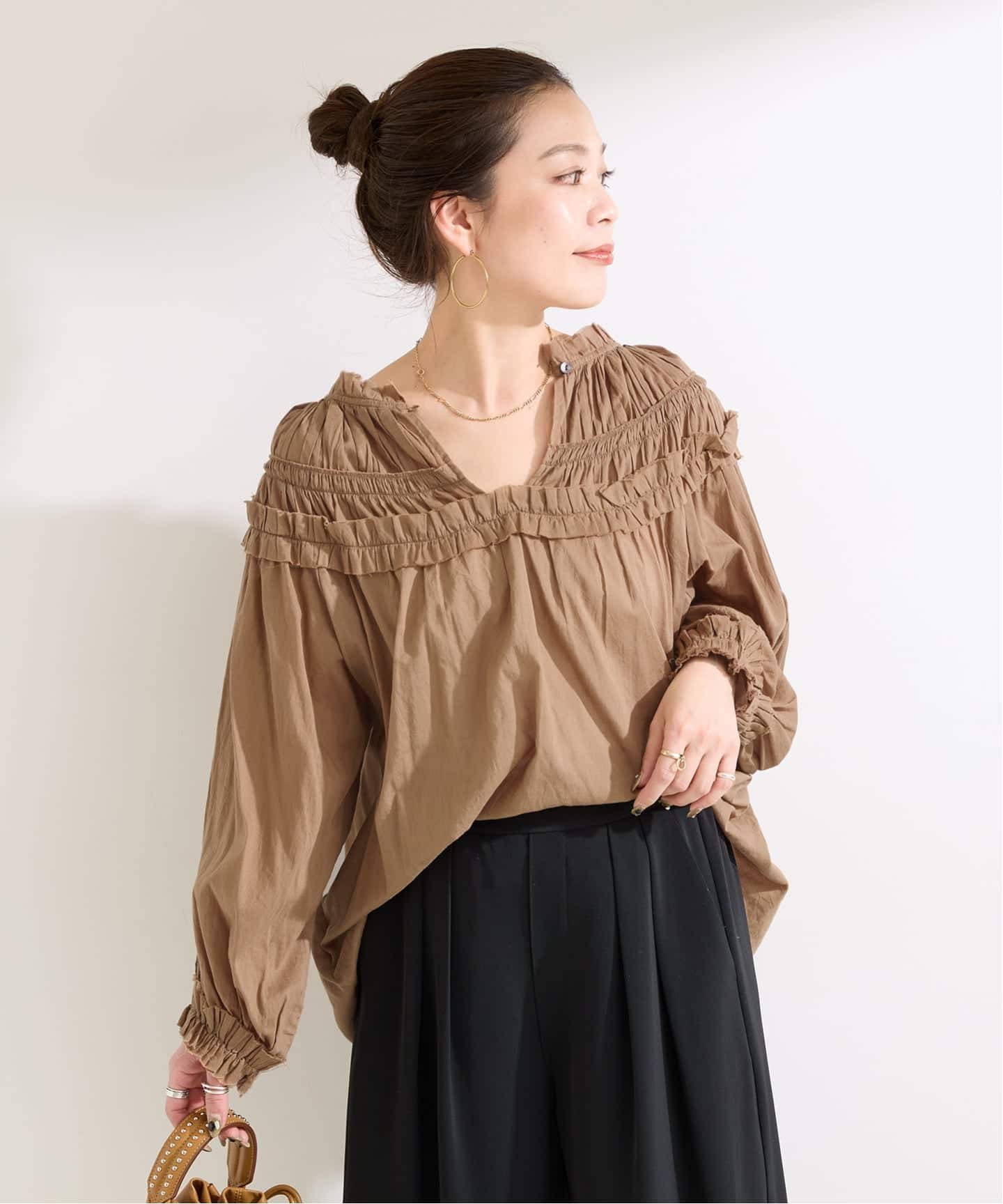 追加予約》手洗い可 / ボイル2WAYギャザーブラウス（シャツ／ブラウス