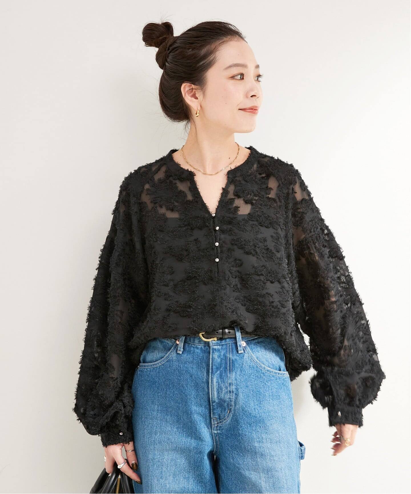 追加9予約》手洗い可 / パフスリーブジャガードブラウス（シャツ