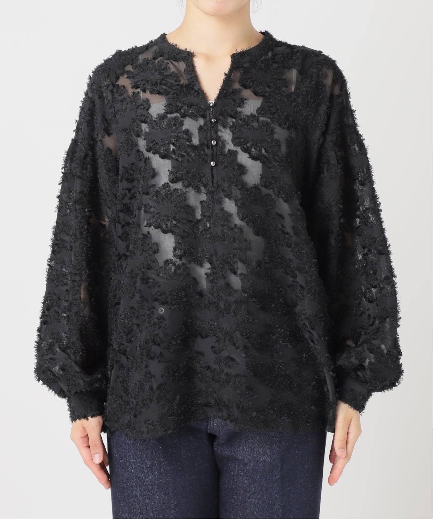 追加9予約》手洗い可 / パフスリーブジャガードブラウス（シャツ