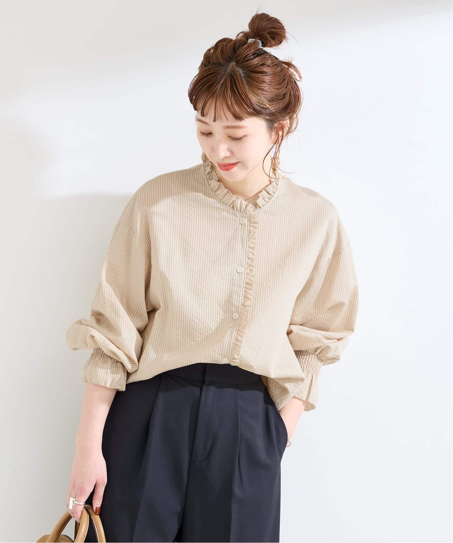 予約》ウォッシャブル / フロントフリルブラウス（シャツ／ブラウス