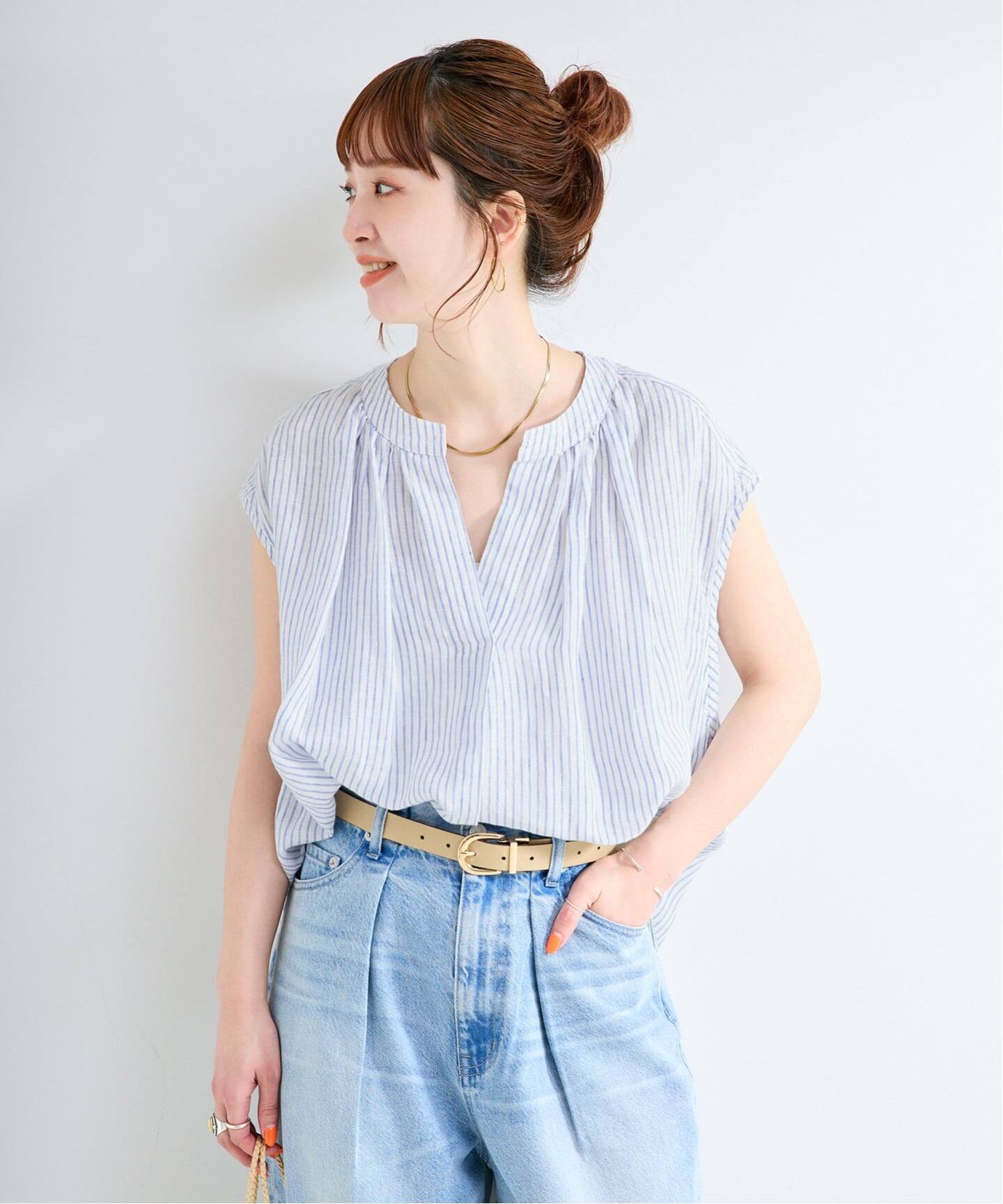 手洗い可 / フレンチリネンスリーブレスブラウス（シャツ／ブラウス 