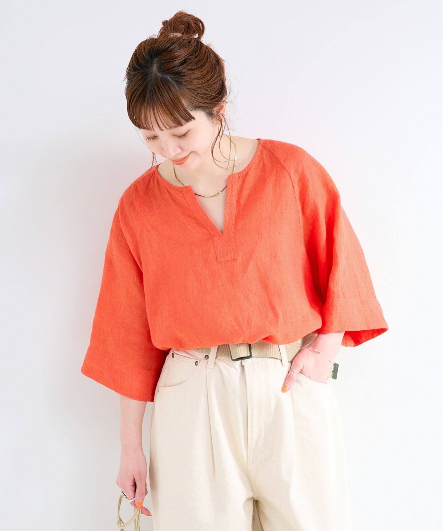 追加》手洗い可 / フレンチリネンワイドスキッパーブラウス（シャツ