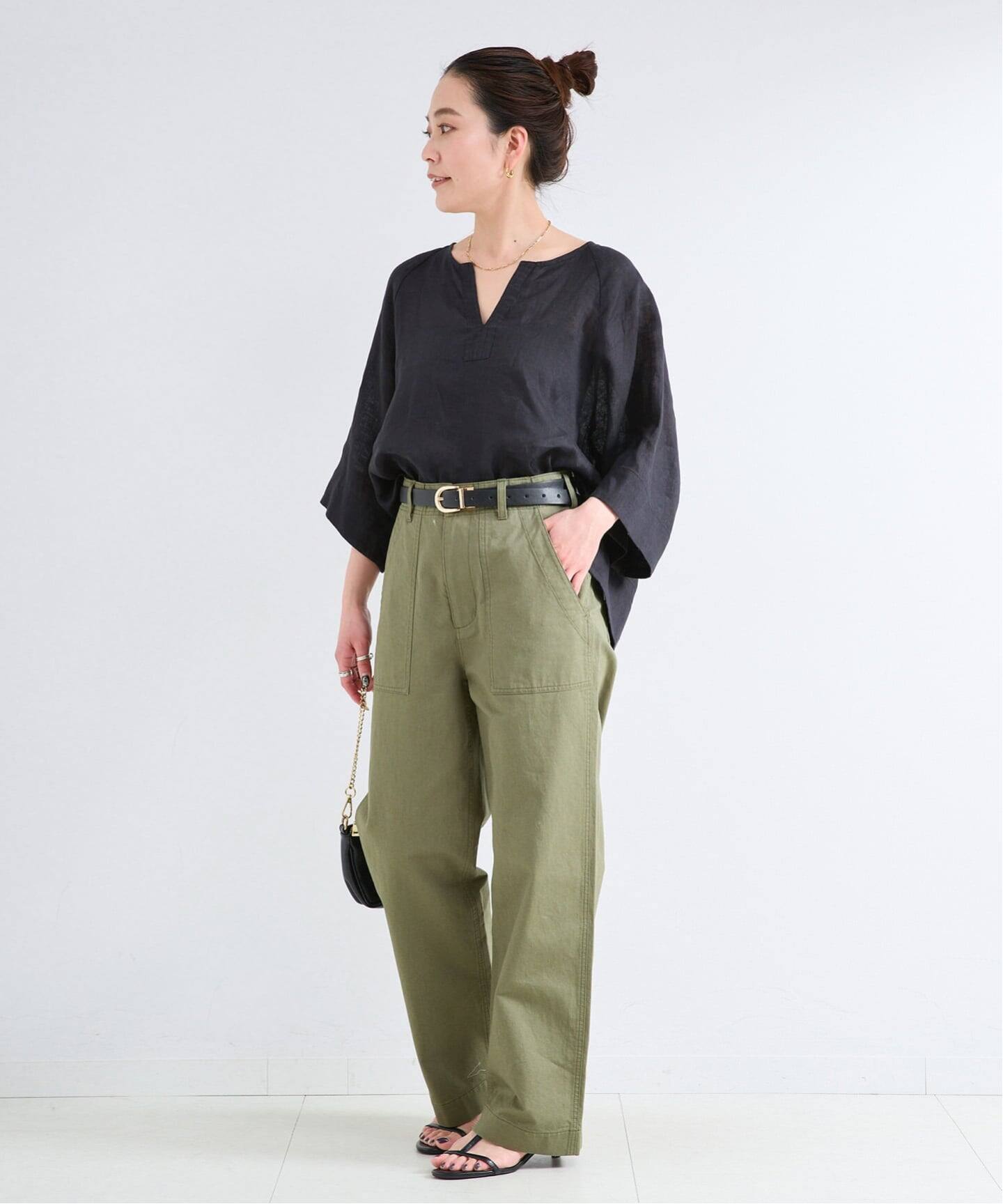 追加3》手洗い可 / フレンチリネンワイドスキッパーブラウス（シャツ
