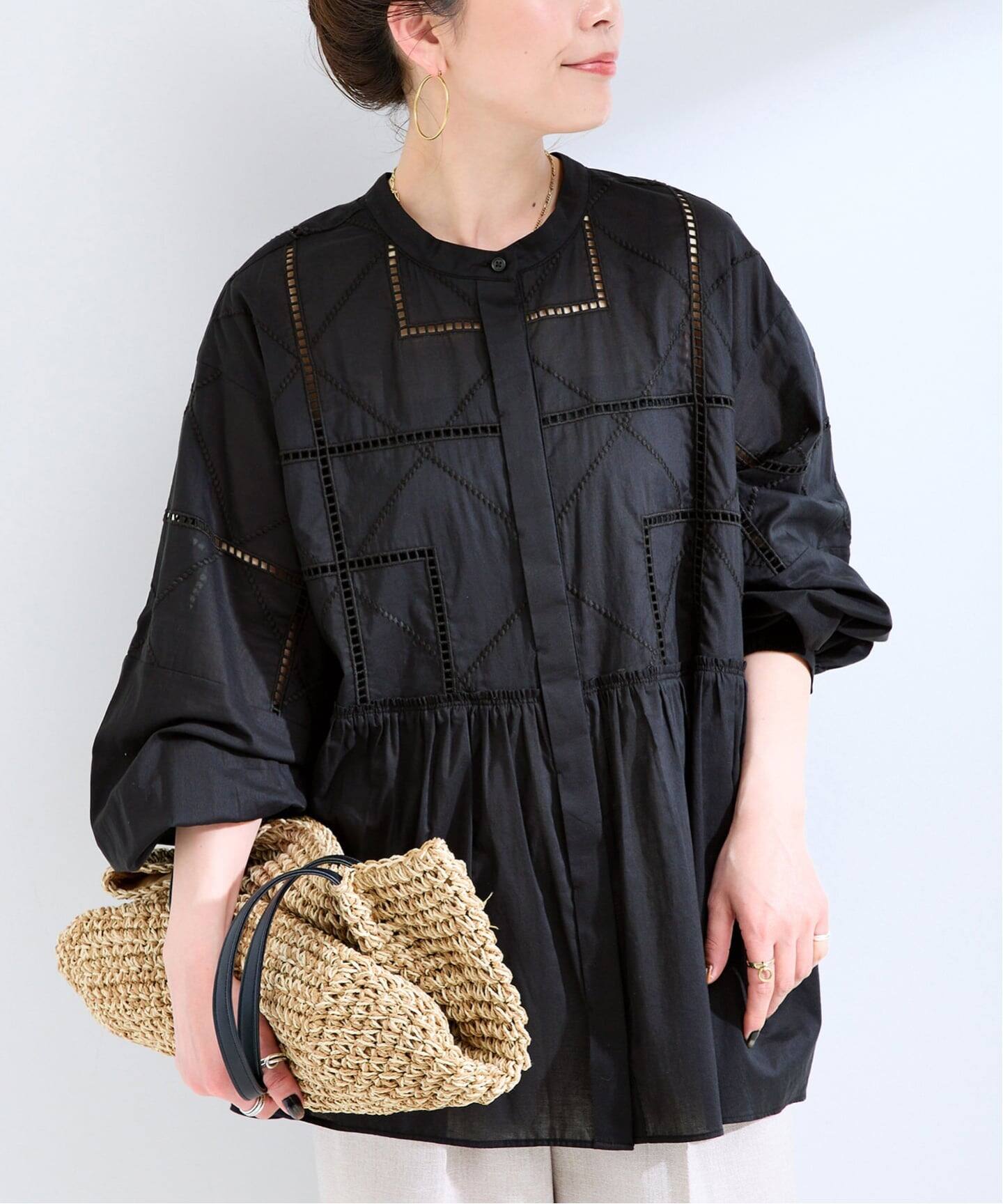 手洗い可 / 2WAYカットワーク刺繍ブラウス（シャツ／ブラウス）｜B.C 