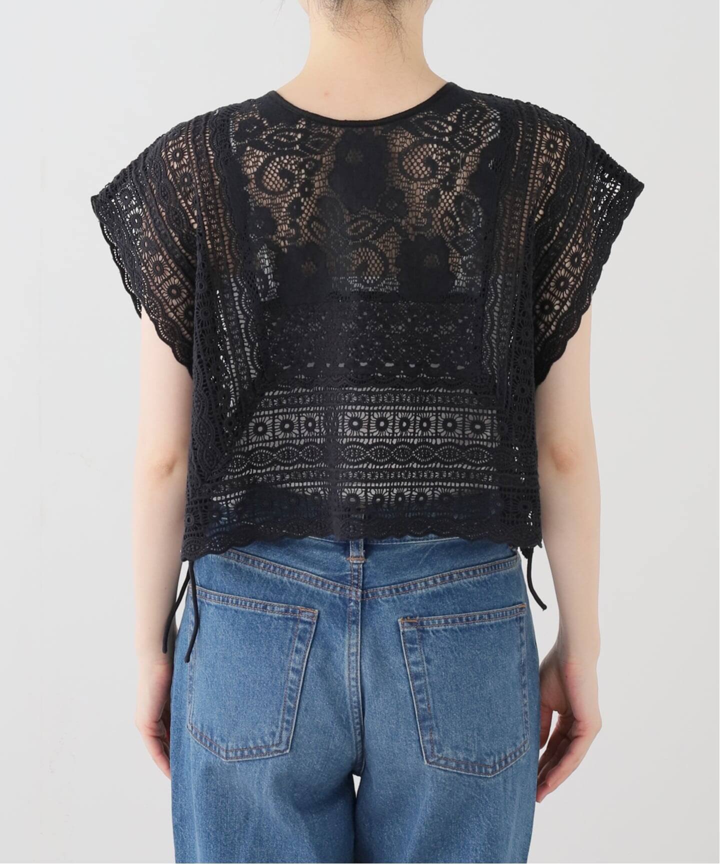 美品 25AW mudoca はじける ひととき ベスト レース襟 F ブラック WEB限定】手洗い可 / FANAKA / ファナカ レースミックスベスト（シャツ