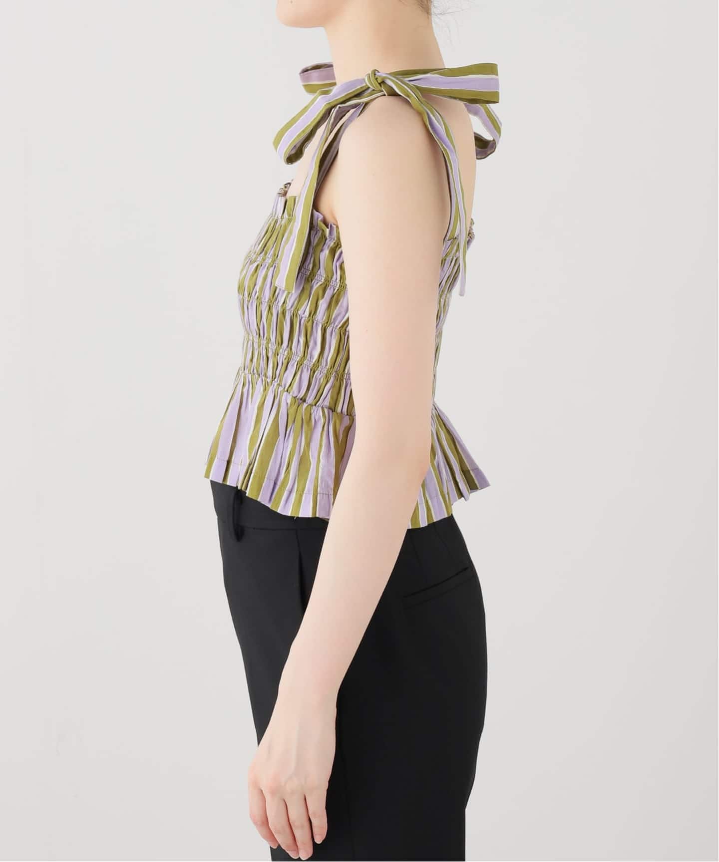 SARA MALLIKA/サラマリカ】 Stripe Print Shiring Top（シャツ