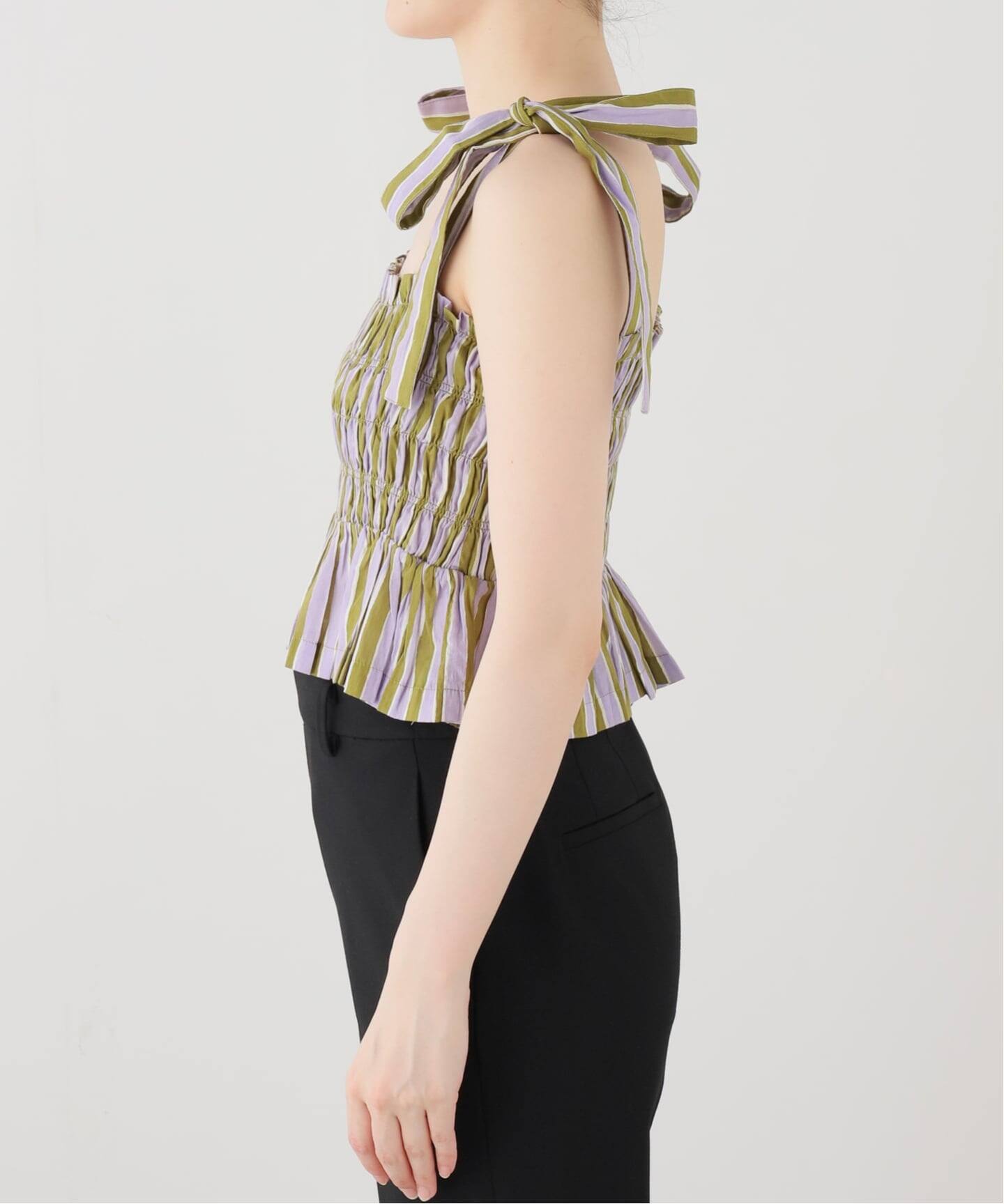 SARA MALLIKA/サラマリカ】 Stripe Print Shiring Top（シャツ 
