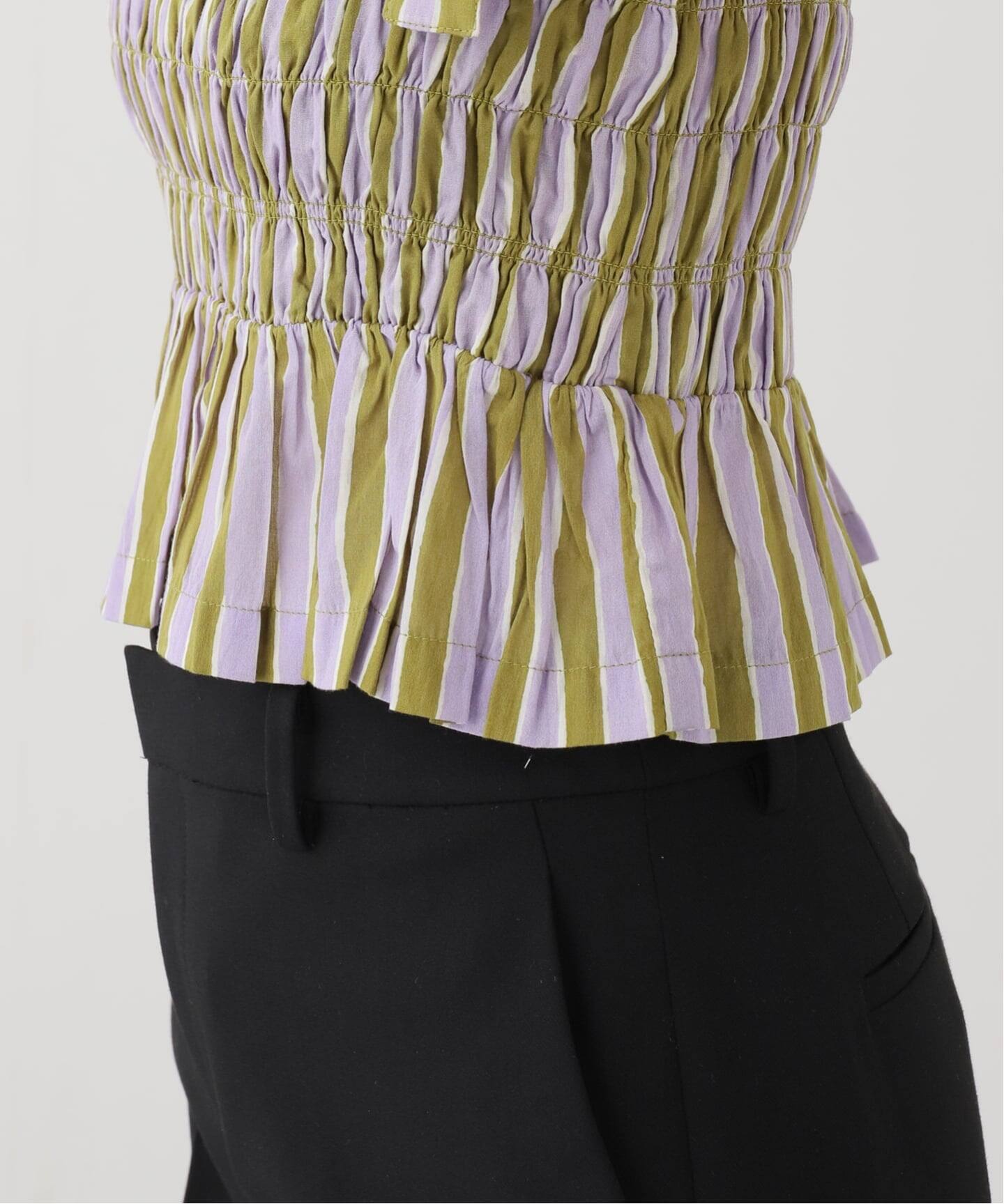 6roku＜Sara mallika > STRIPE SHRING TOP SARA MALLIKA/サラマリカ】 Stripe Print Shiring Top（シャツ